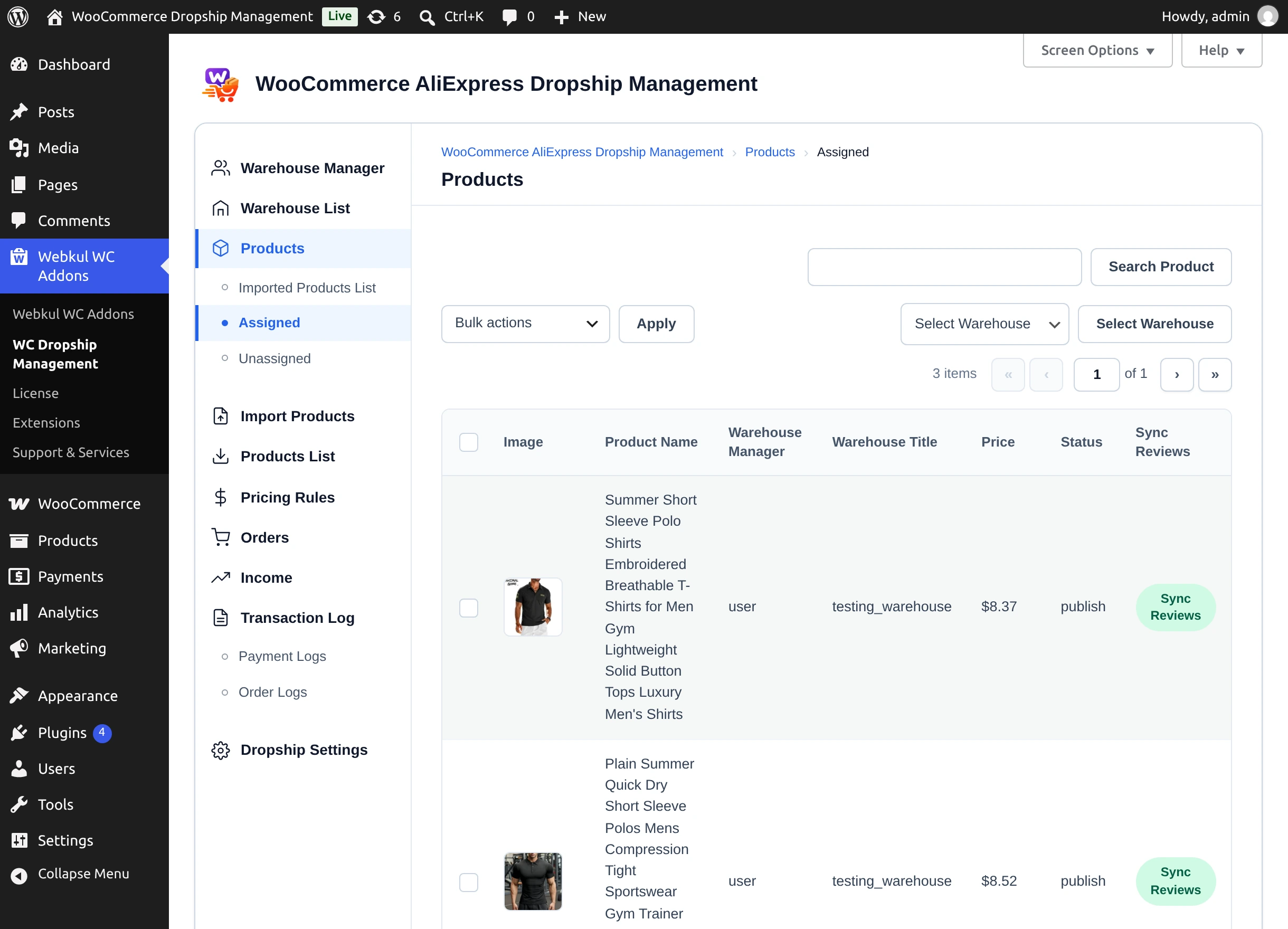 Assigned products