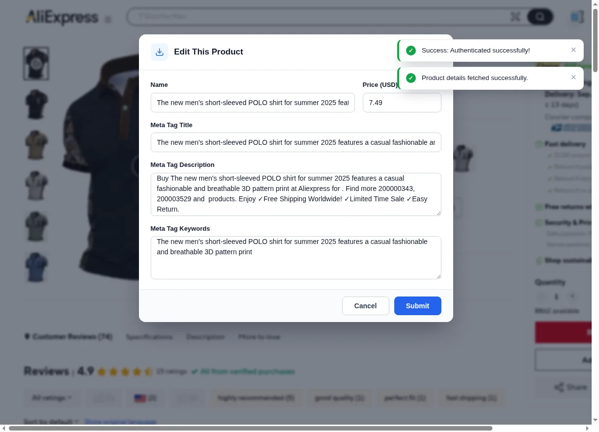 Edit This Product dialog
