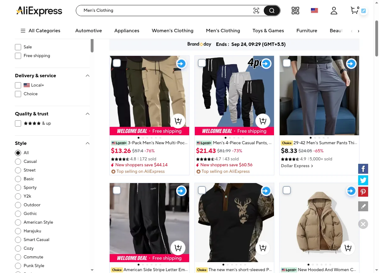 Import controls on an AliExpress listing page