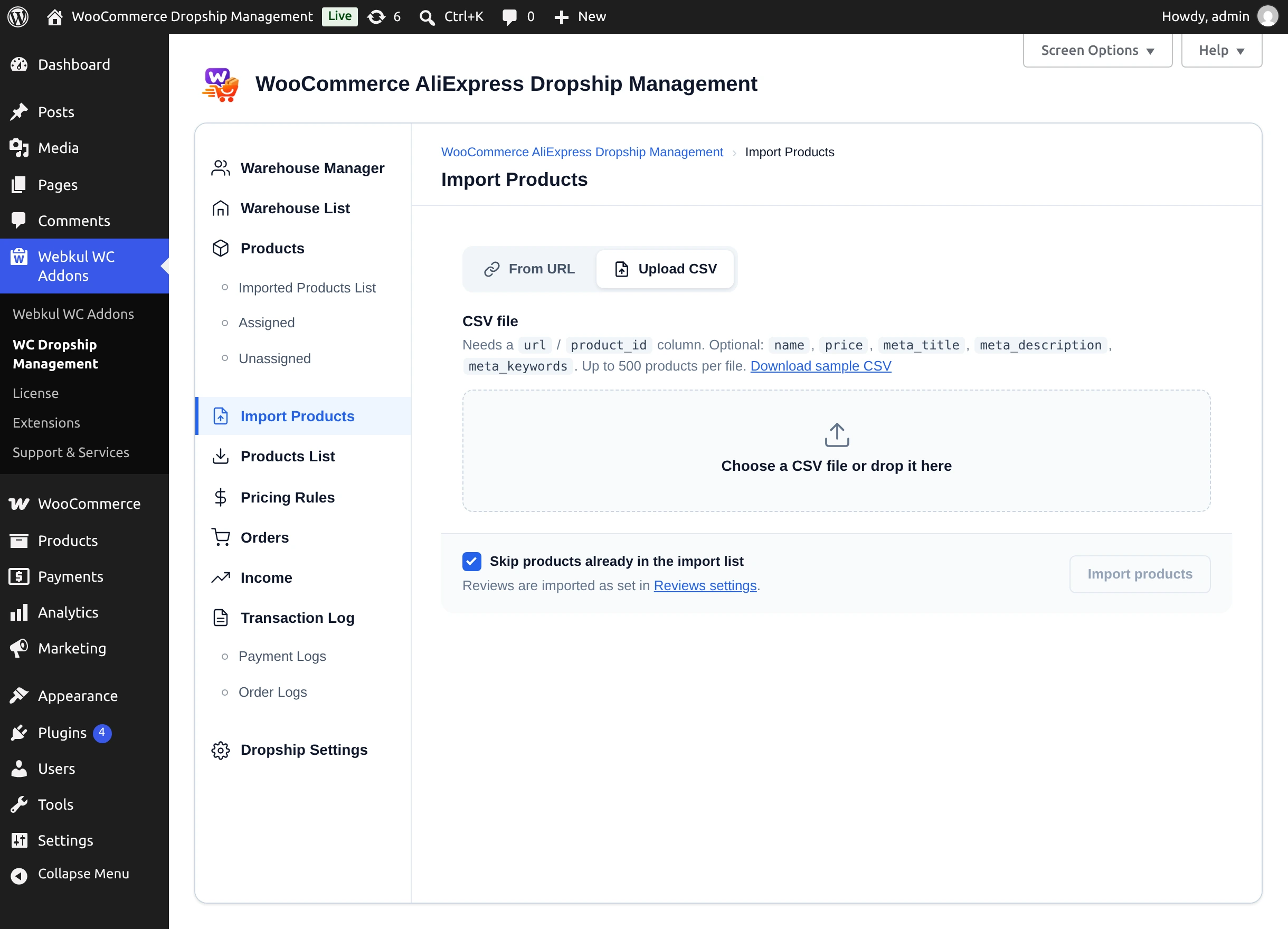 Import from a CSV file