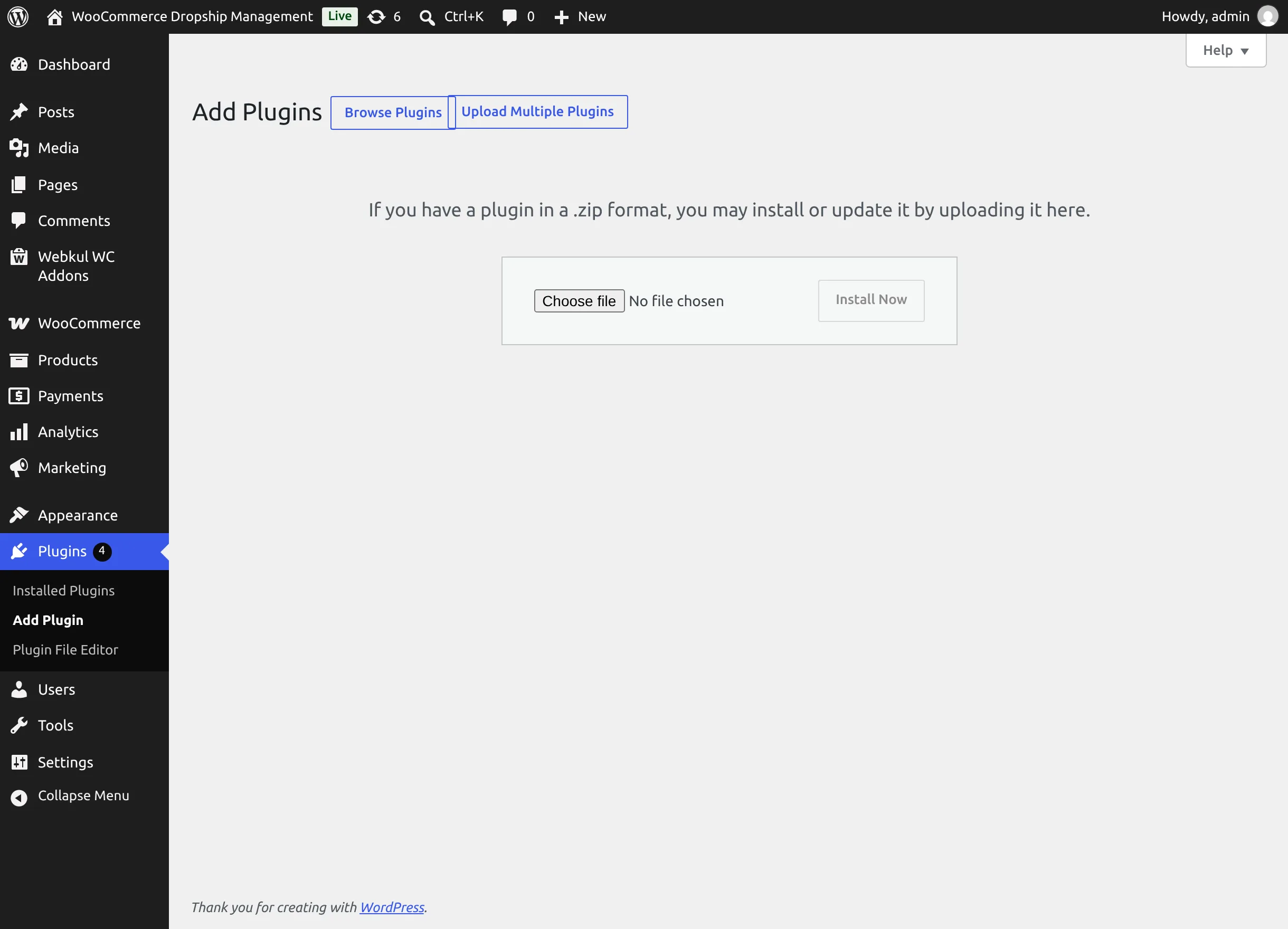 Upload the plugin ZIP