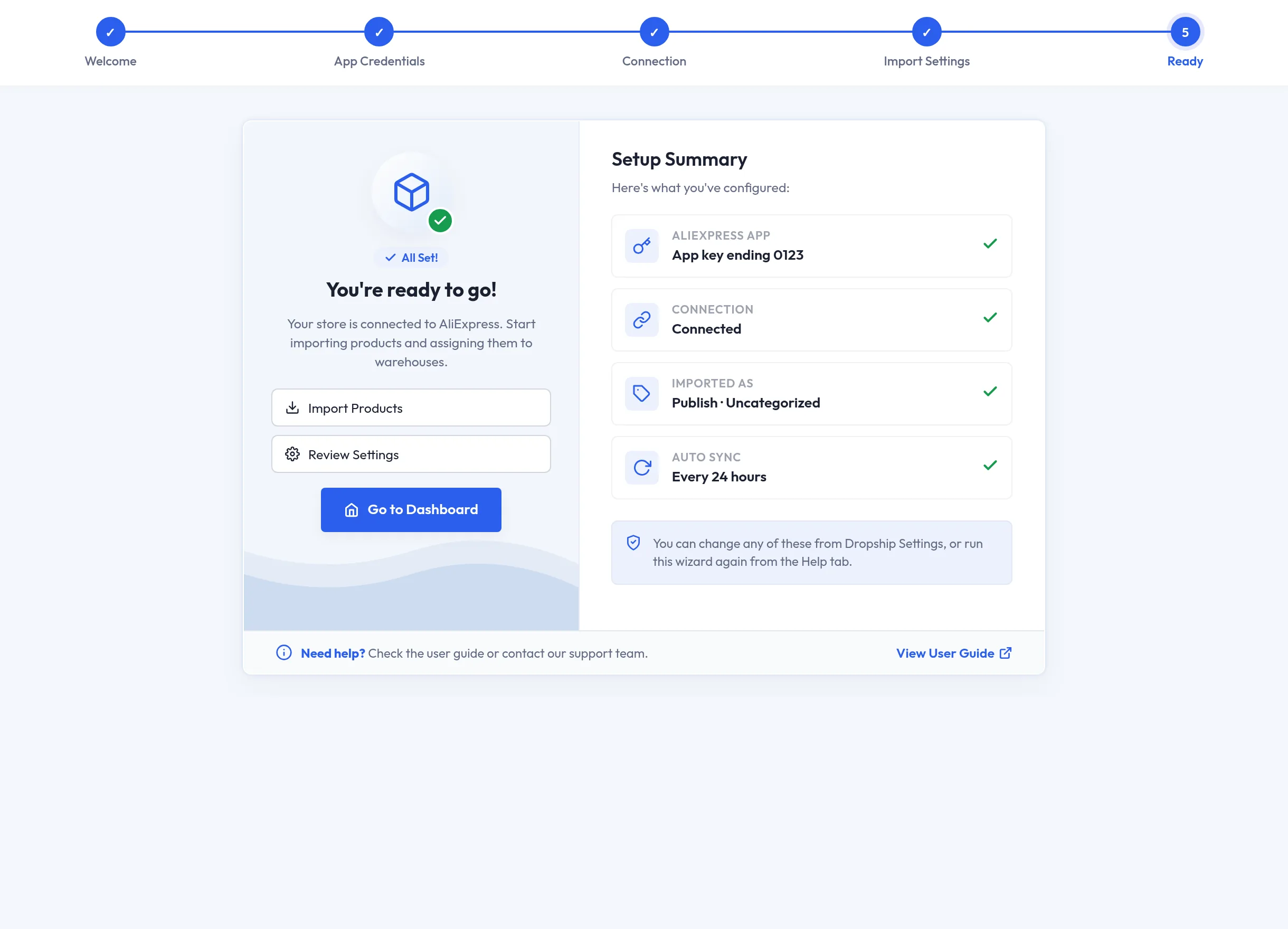 Setup wizard ready step