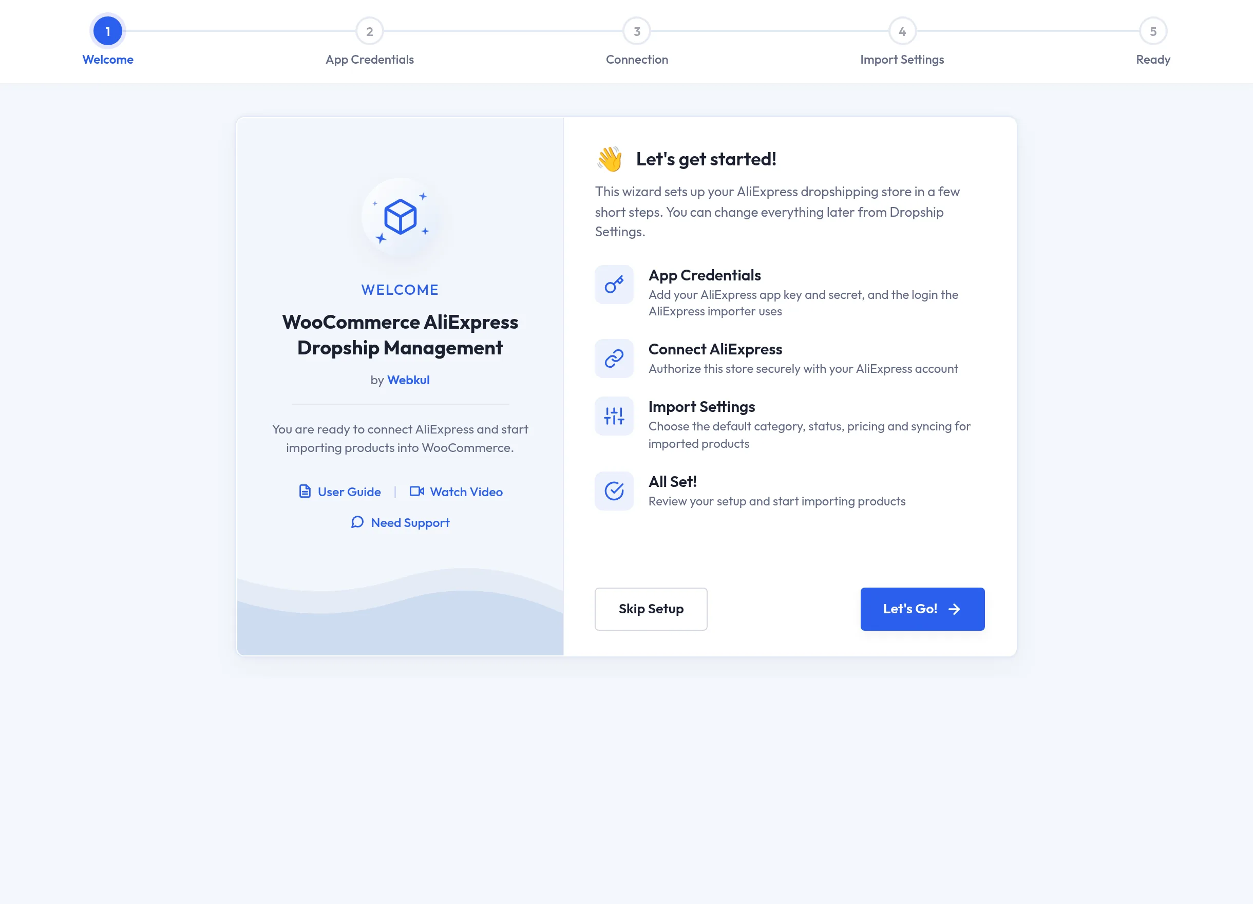 Setup wizard welcome step