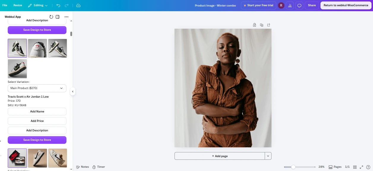 WooCommerce Product Featuring Saved Canva Design