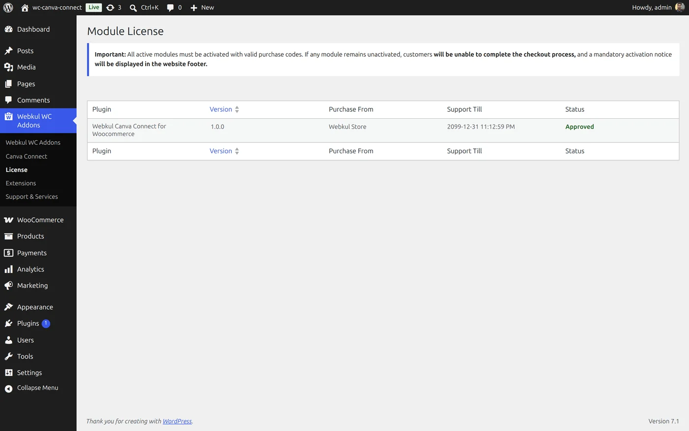 Webkul WC Addons License Activation