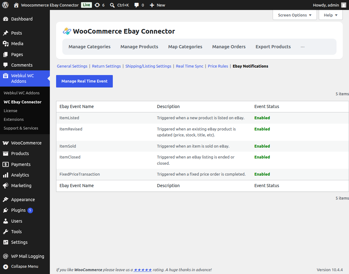 eBay Notifications Configuration