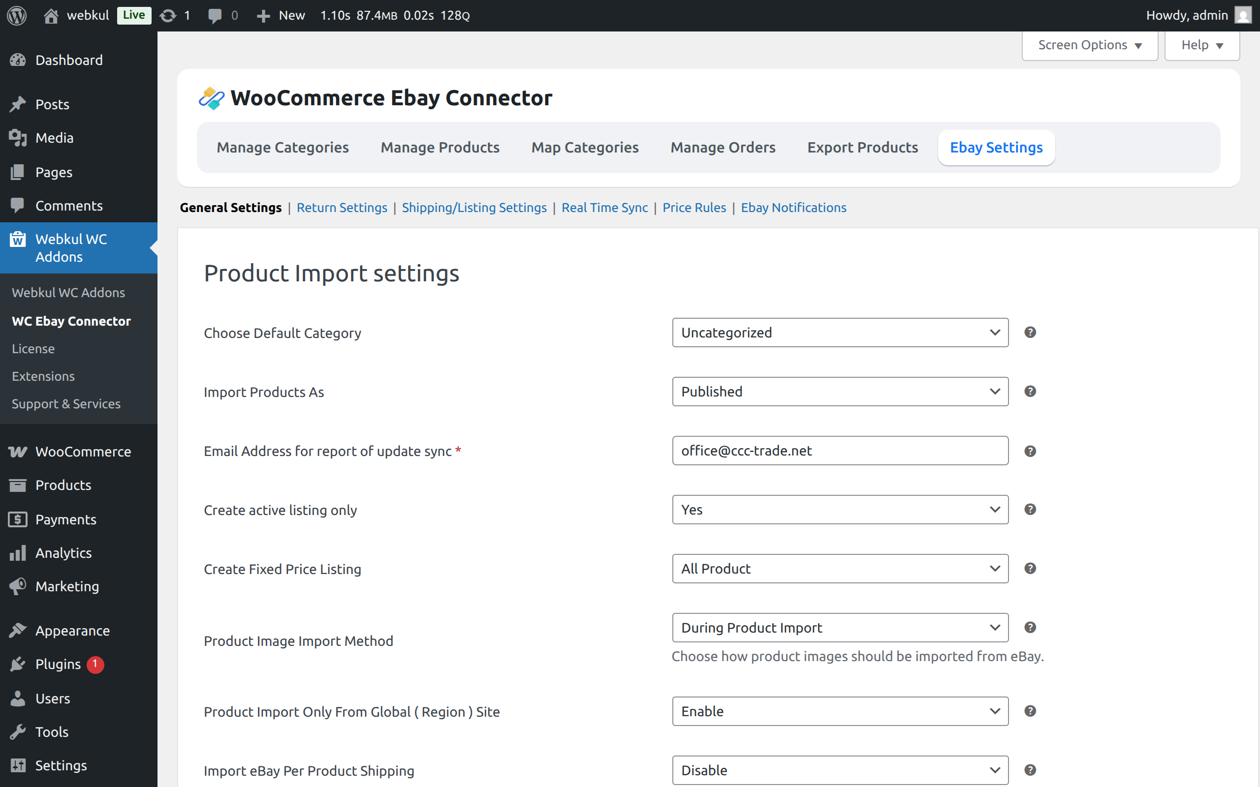 Product Import Settings