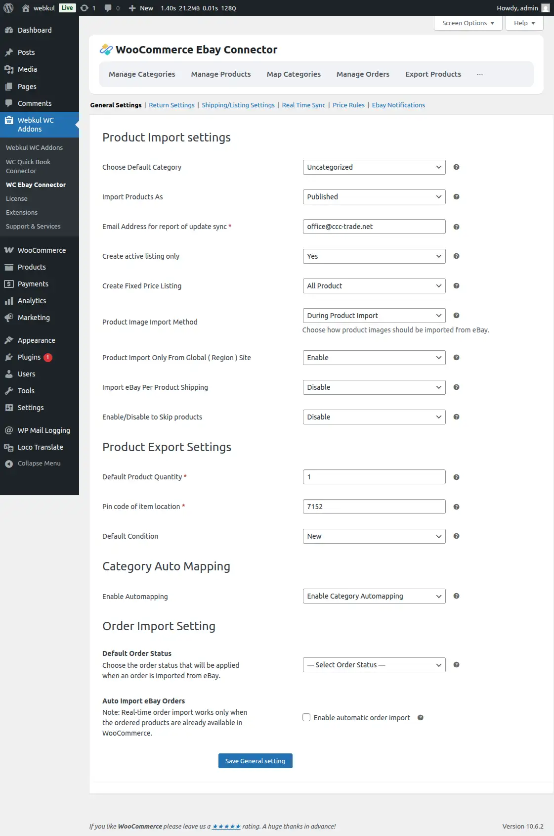 eBay General Settings