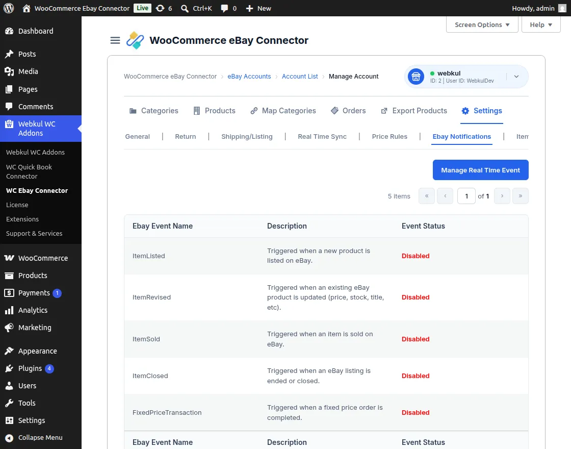 eBay Notifications Configuration