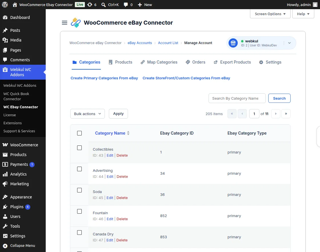 Manage Categories