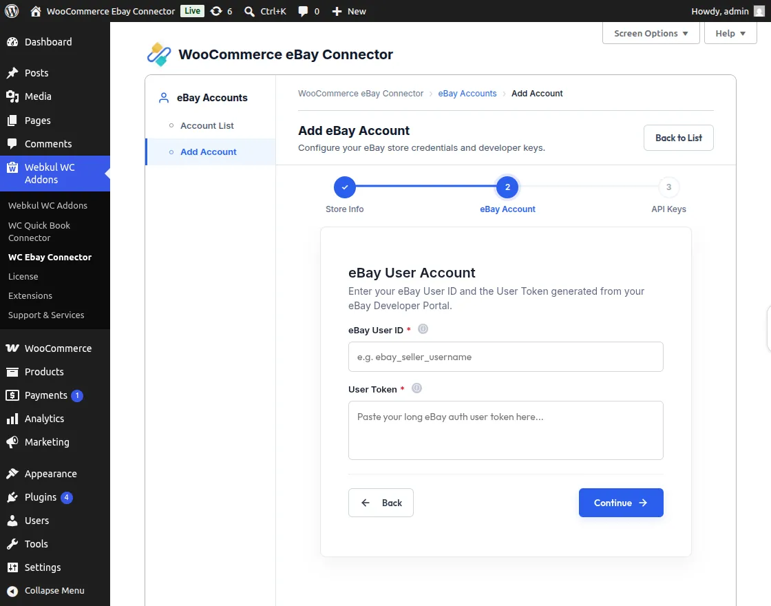 Add New eBay Account Form