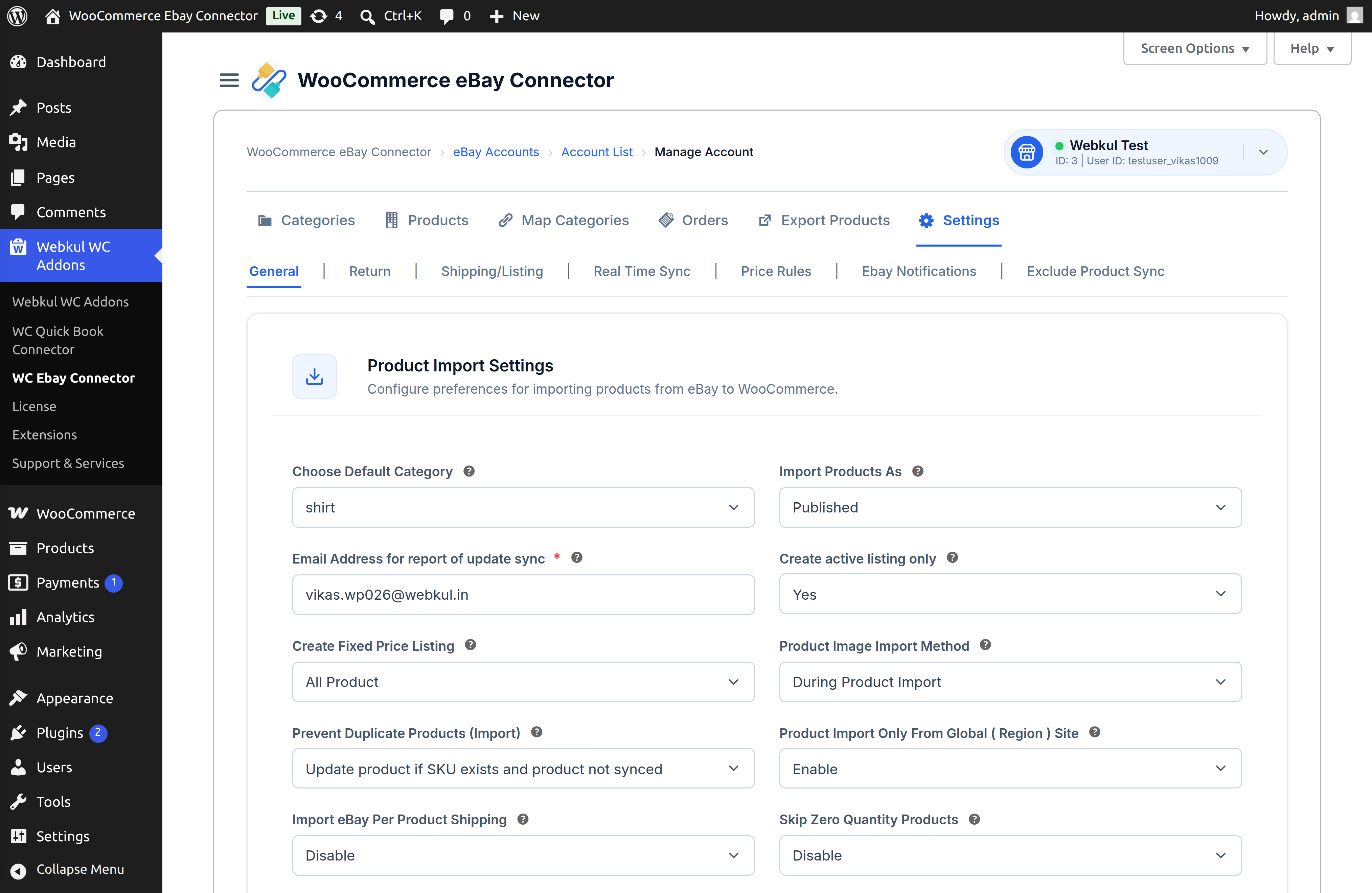 Product Import Settings