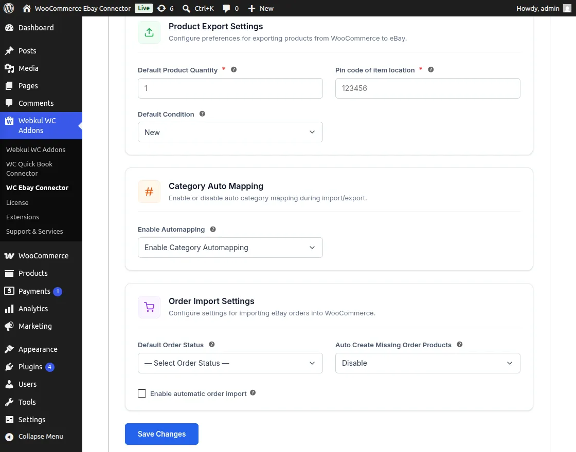 Product Export Settings