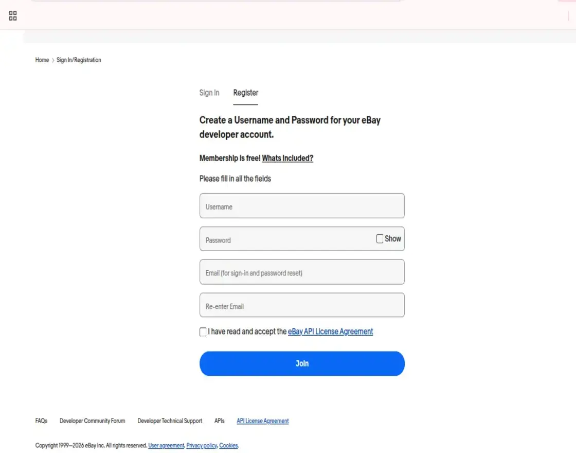 Create eBay Developer Account