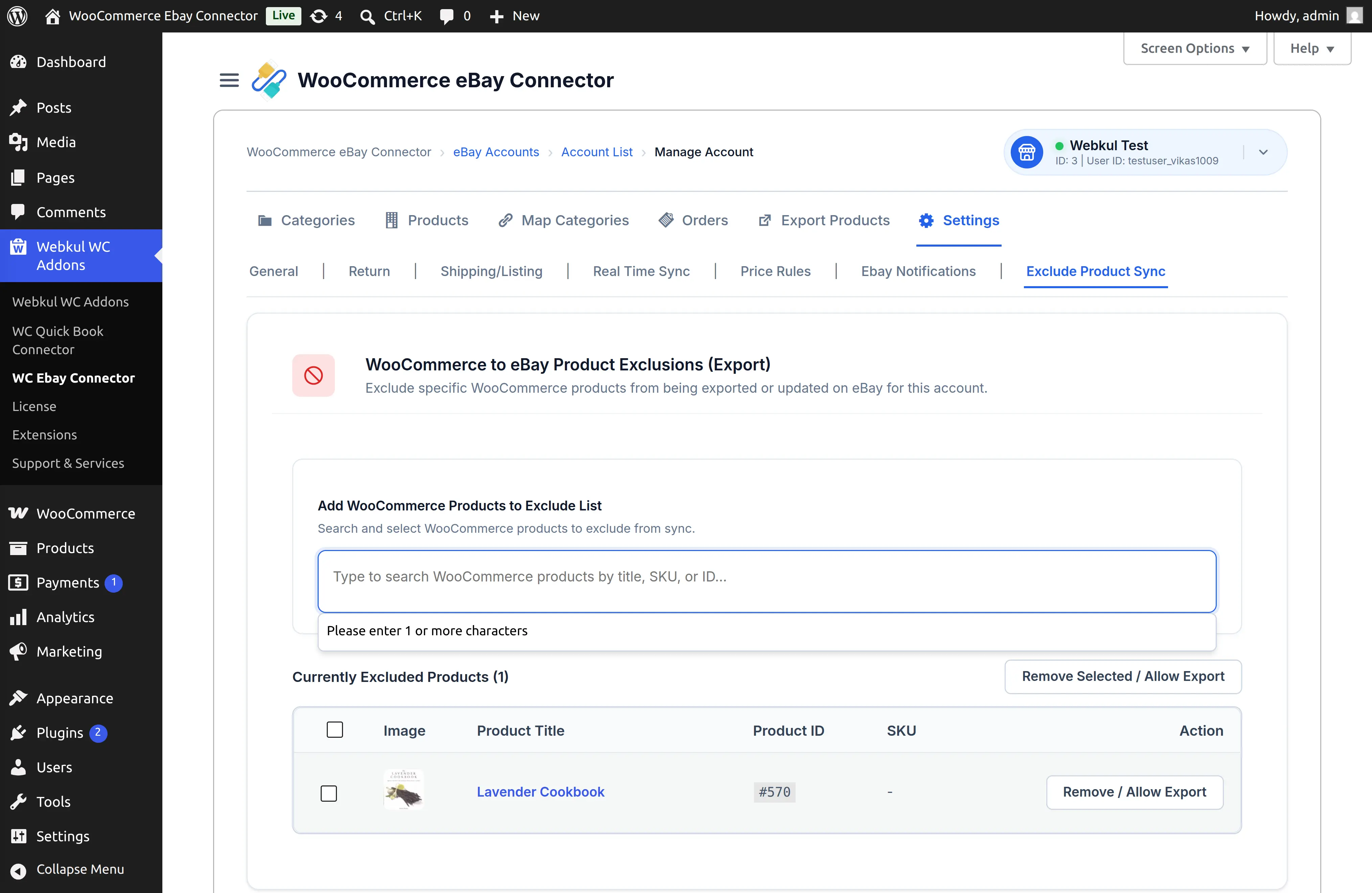 WooCommerce to eBay Product Exclusions (Export)