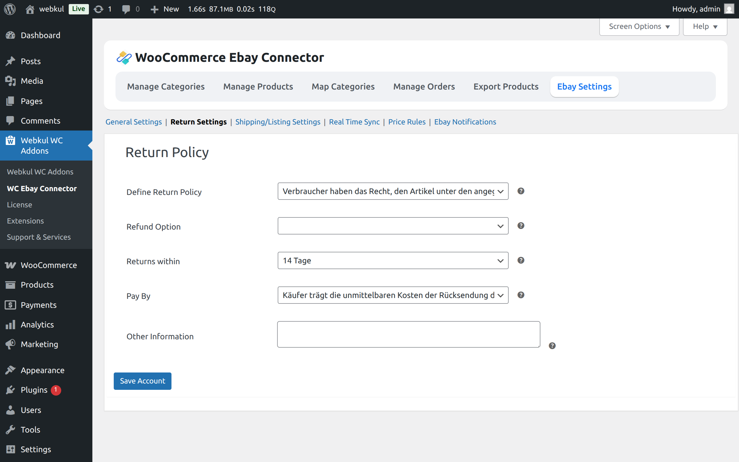 Return Policy Settings