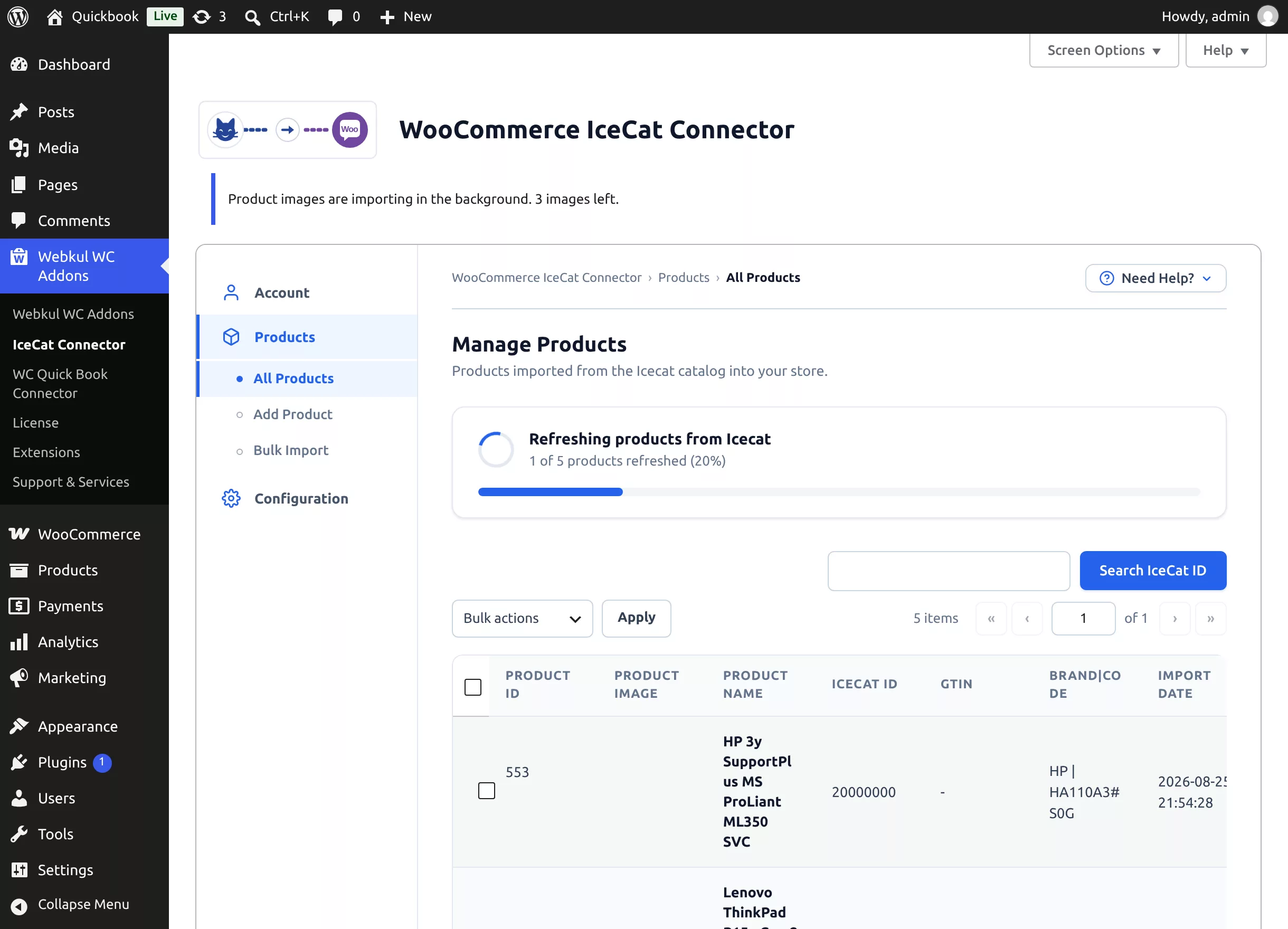 The refresh progress card counting refreshed products
