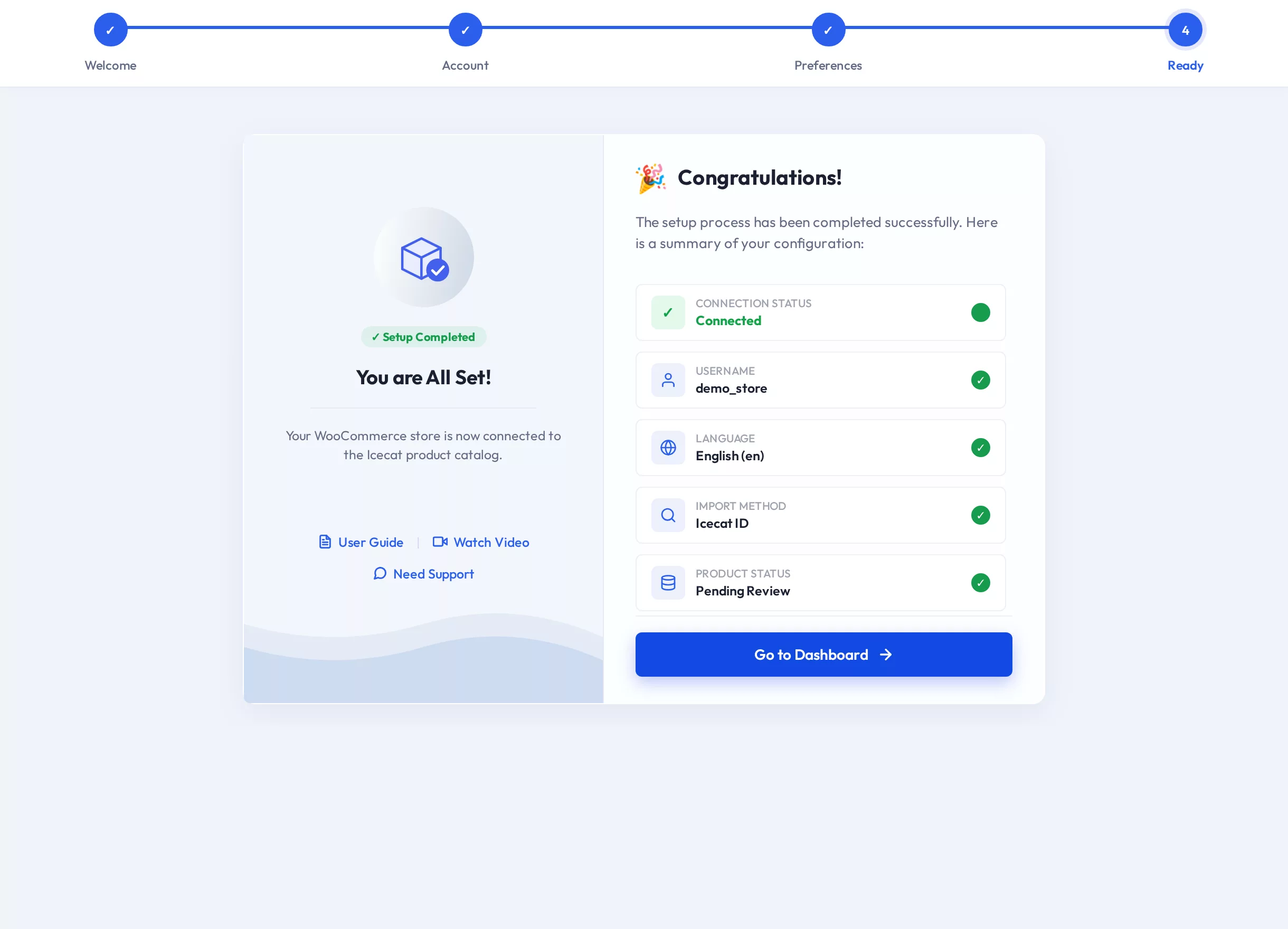 Setup Wizard Step 4 — the completion summary