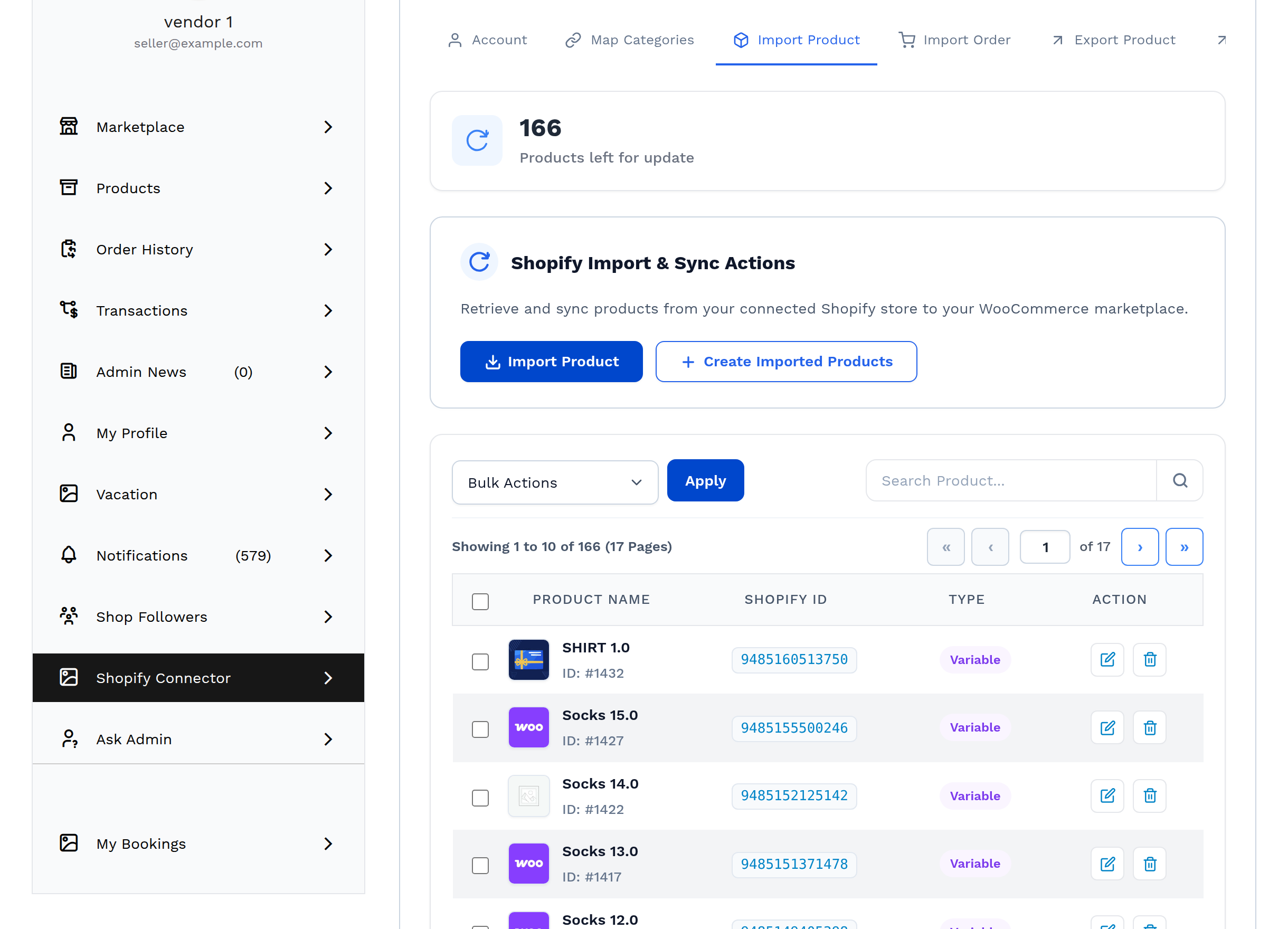 The Import Product tab, with the Import, Create and Refresh actions