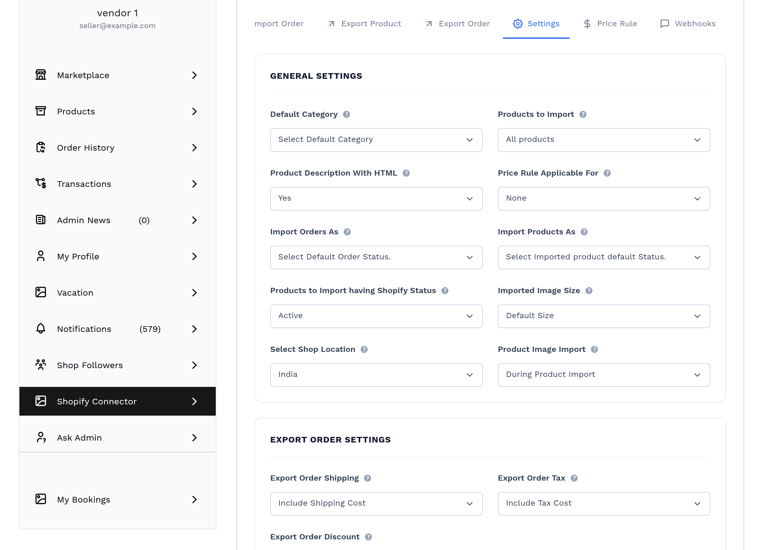 The General Settings card on the Settings tab