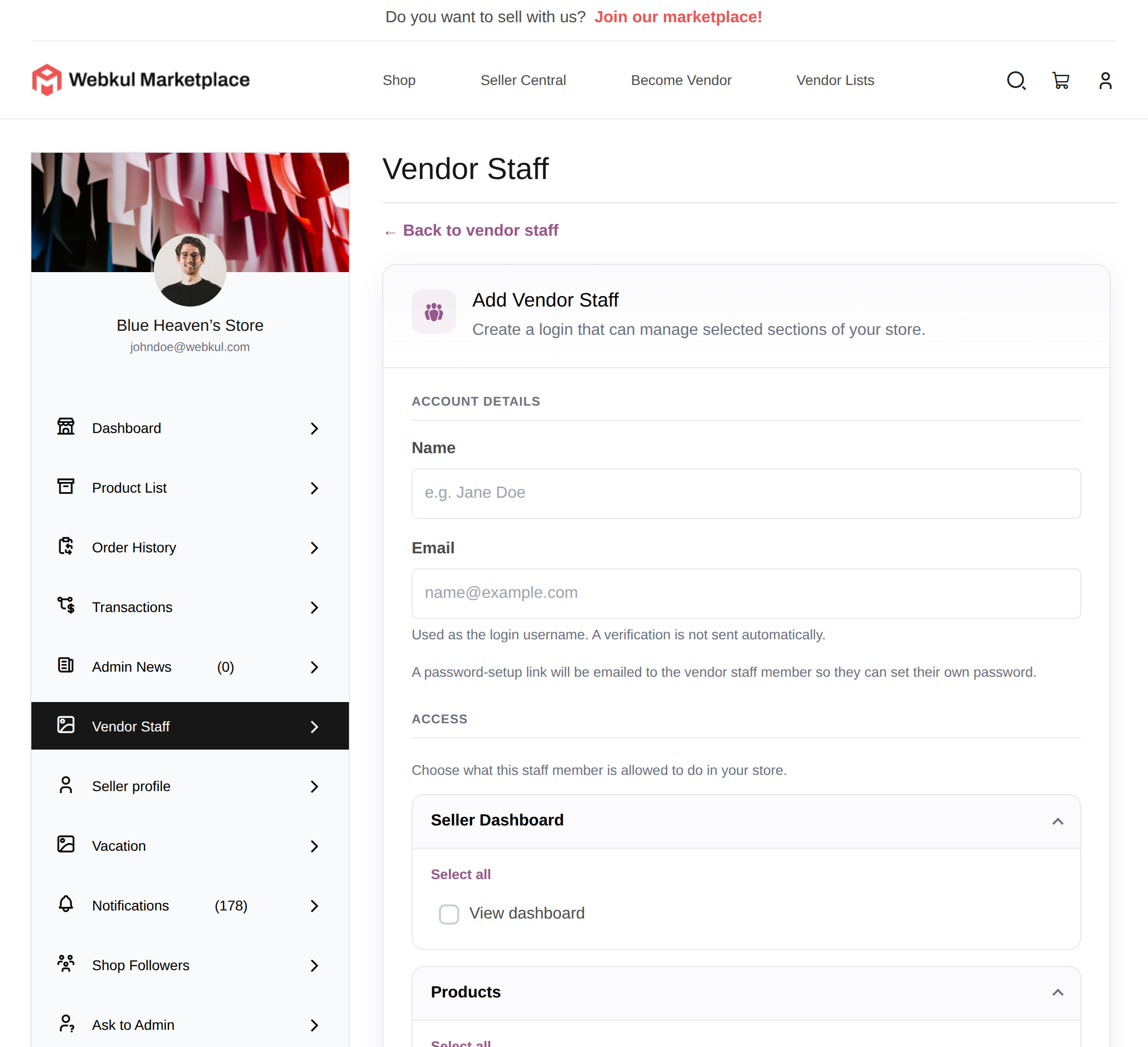 Add Vendor Staff