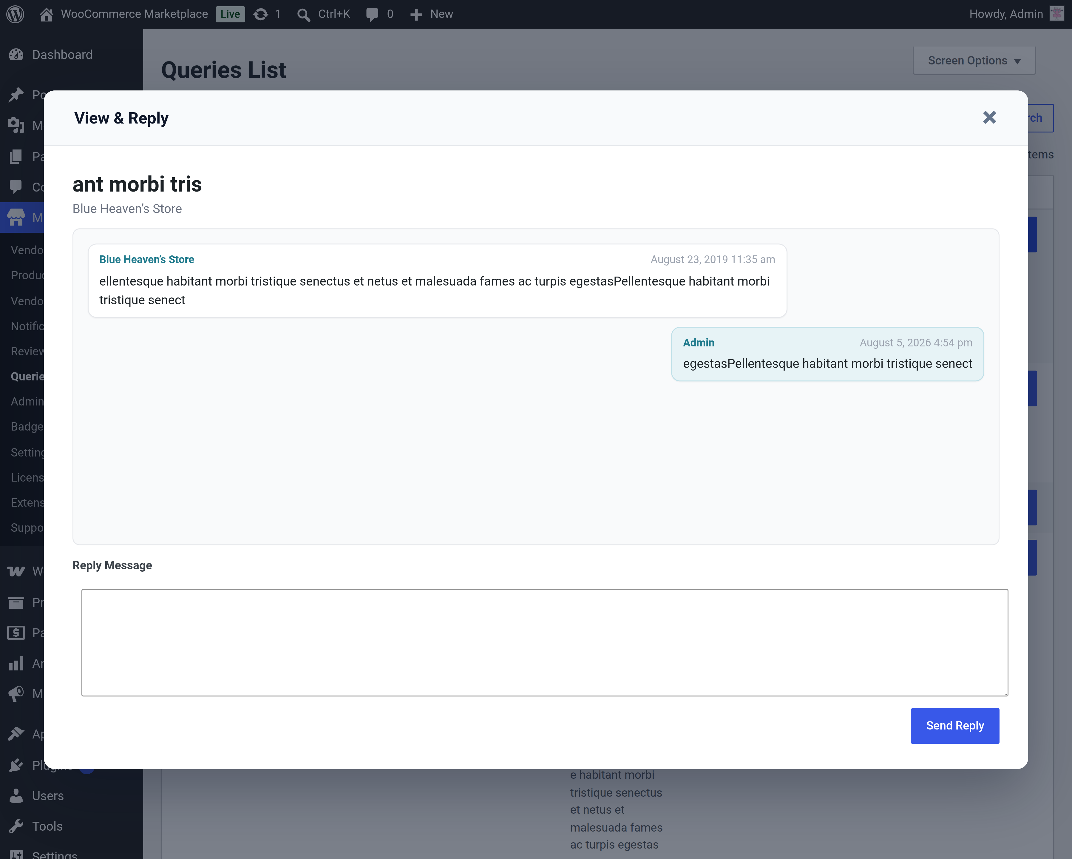 Admin Answered to Query Thread