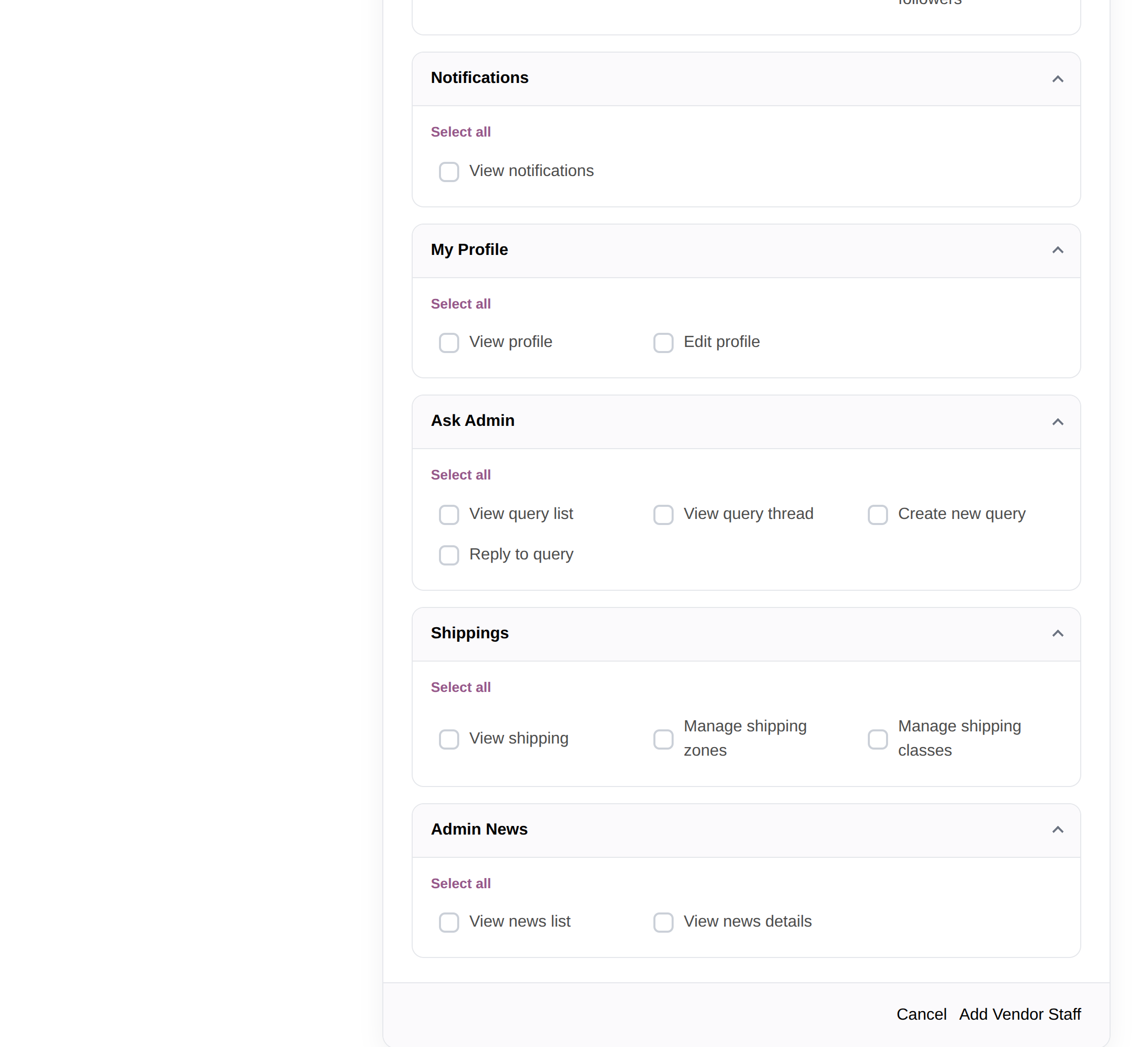 Allowed Staff Permissions Continued