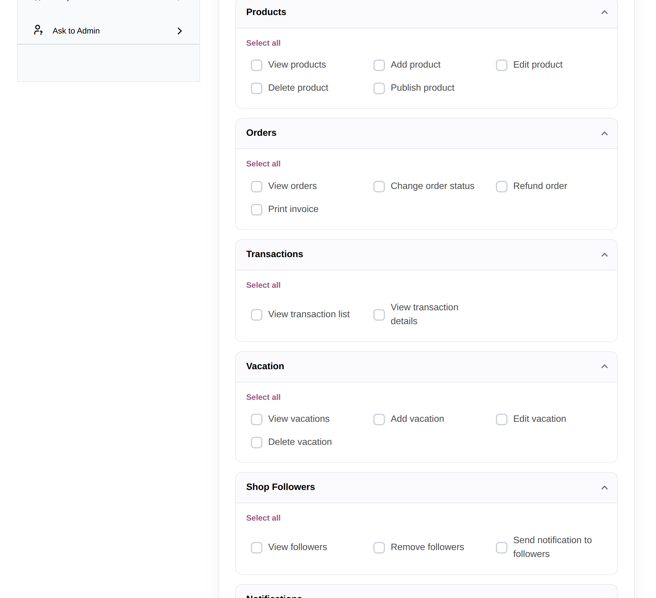 Allowed Staff Permissions