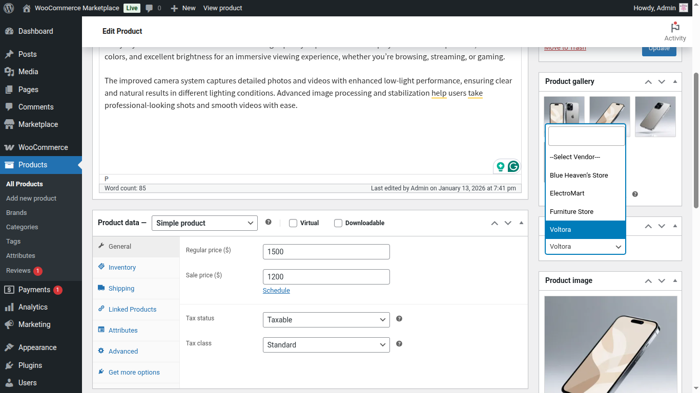 assign Product to Vendor