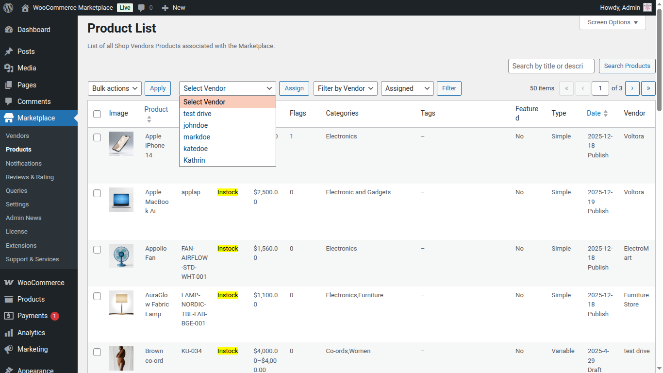 Assign Products to Vendor