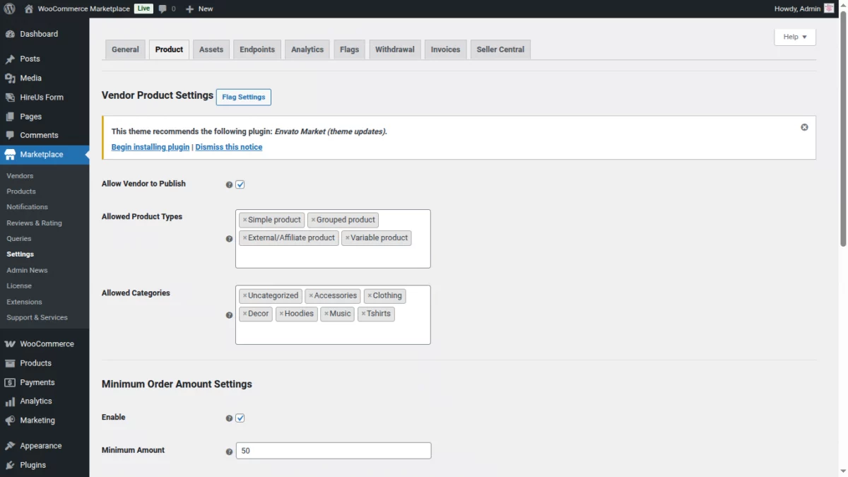 Product Settings