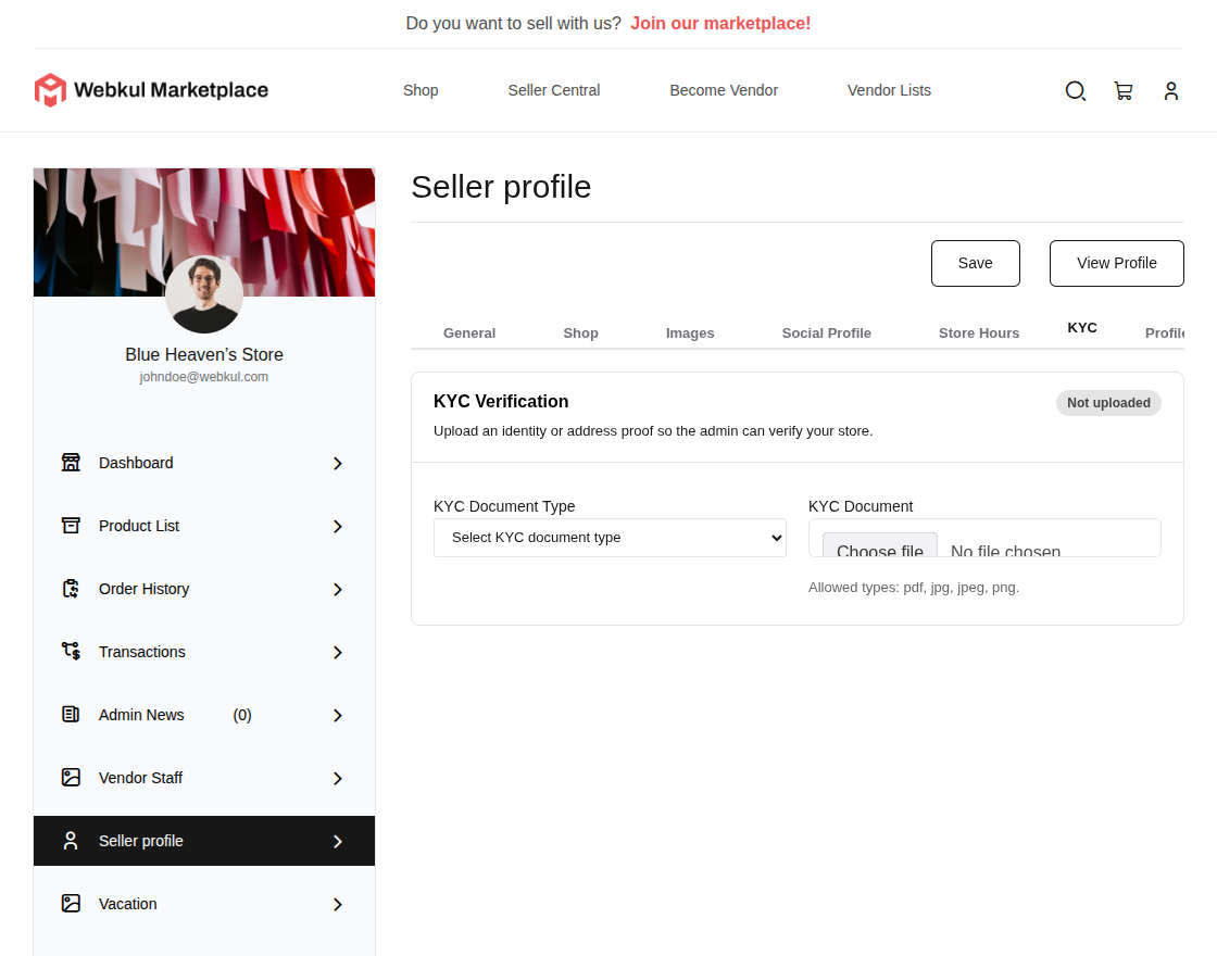 Vendor KYC Upload from Profile