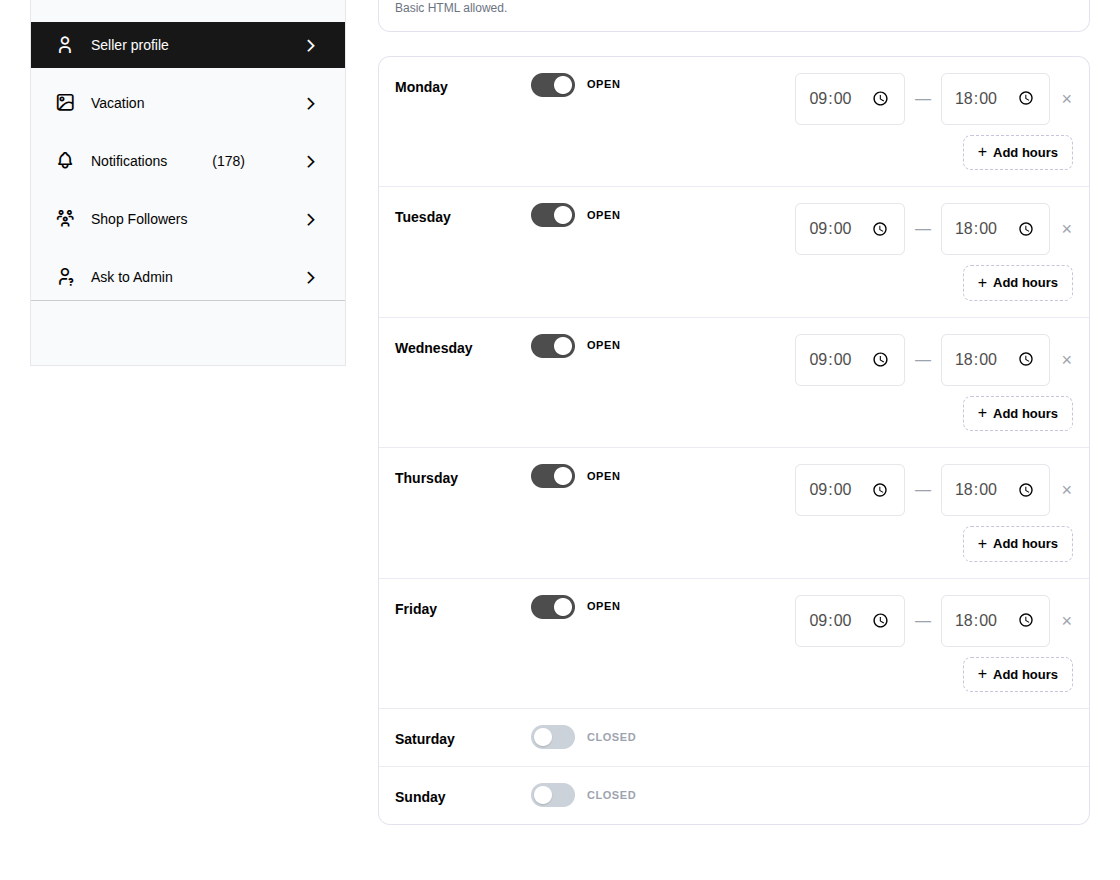 Store Hours Profile View