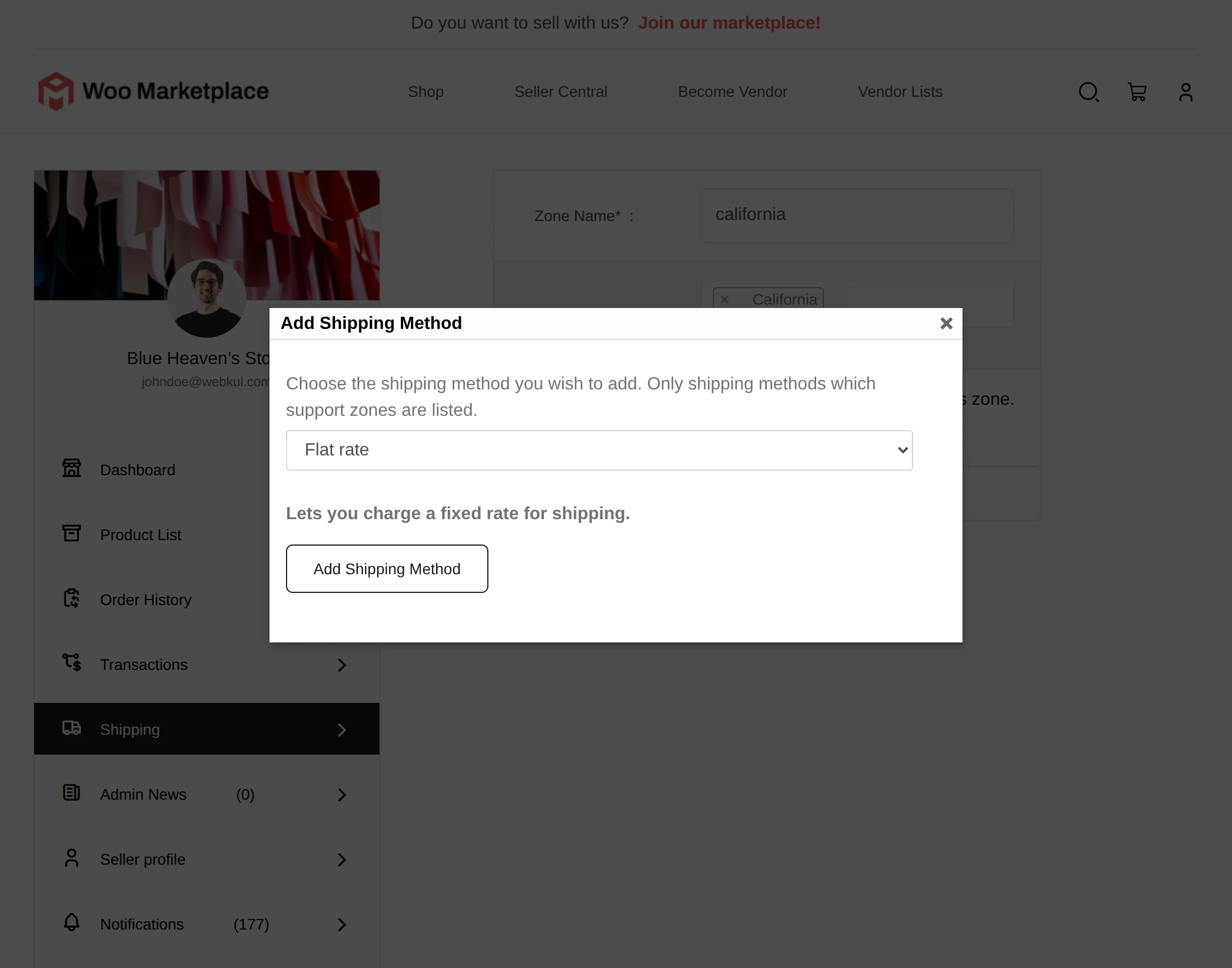 Seller Shipping Popup