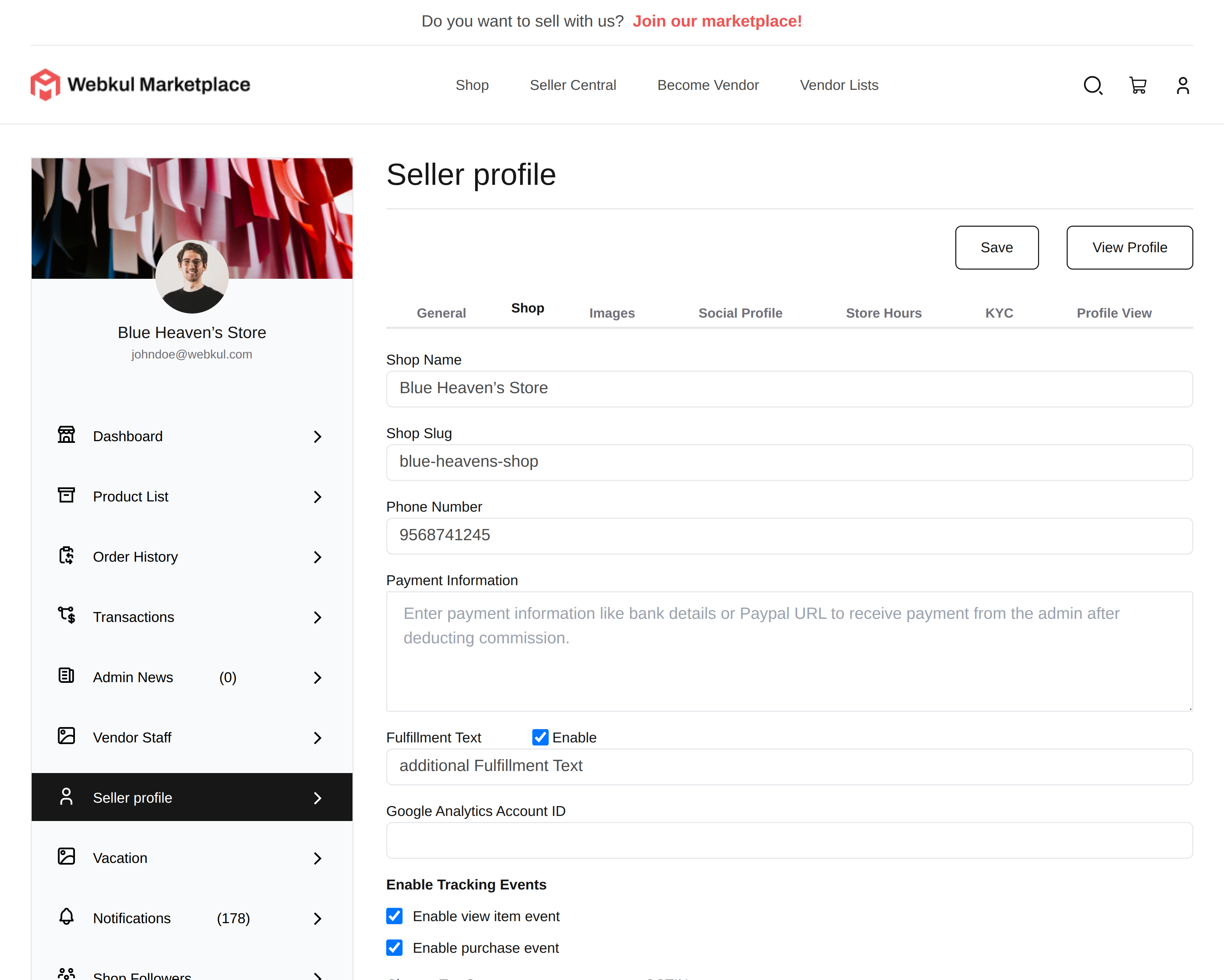 Seller Profile Shop Tab