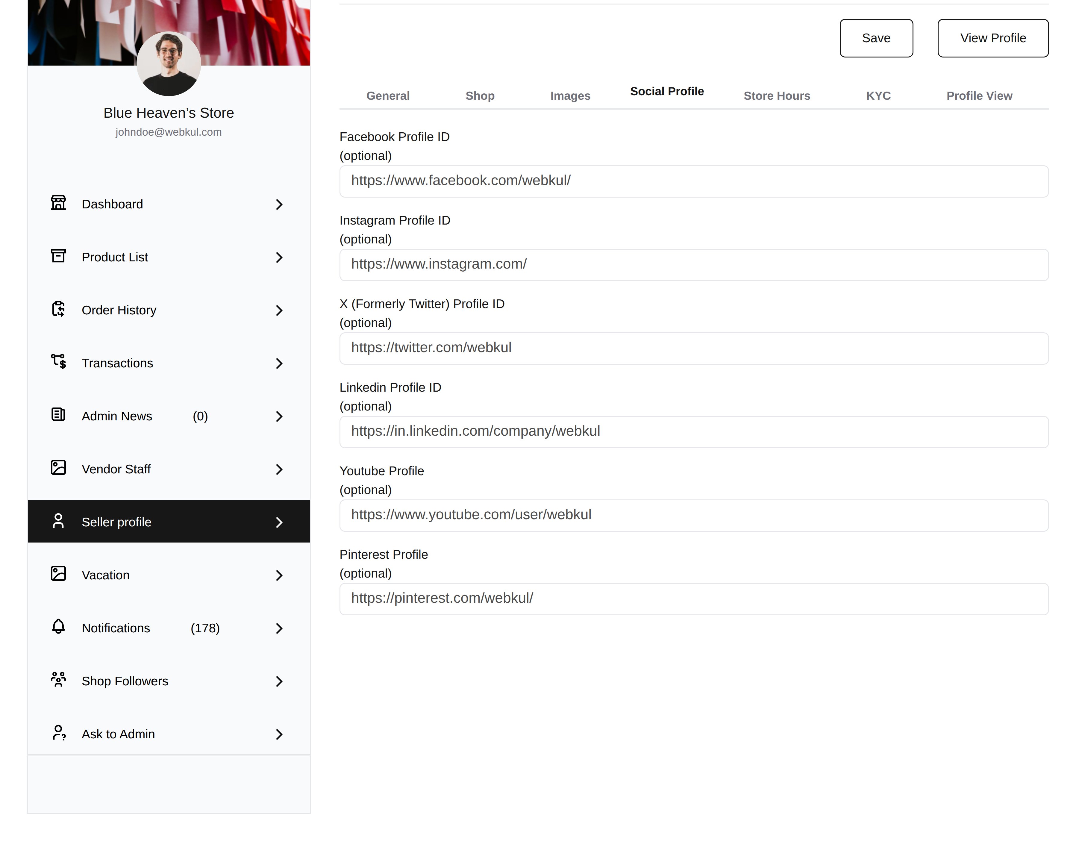 Seller Profile Social Tab