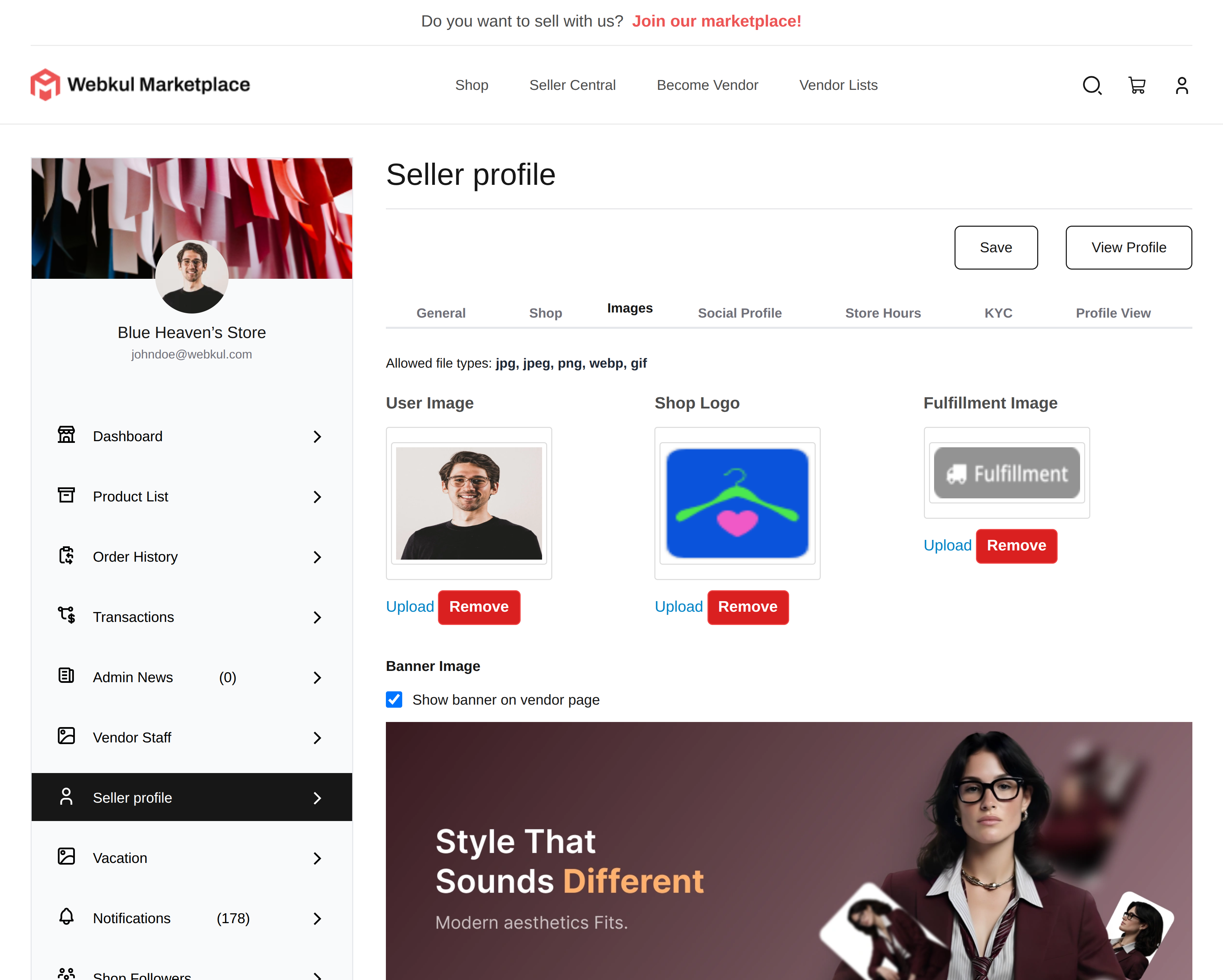 Seller Profile Images Tab