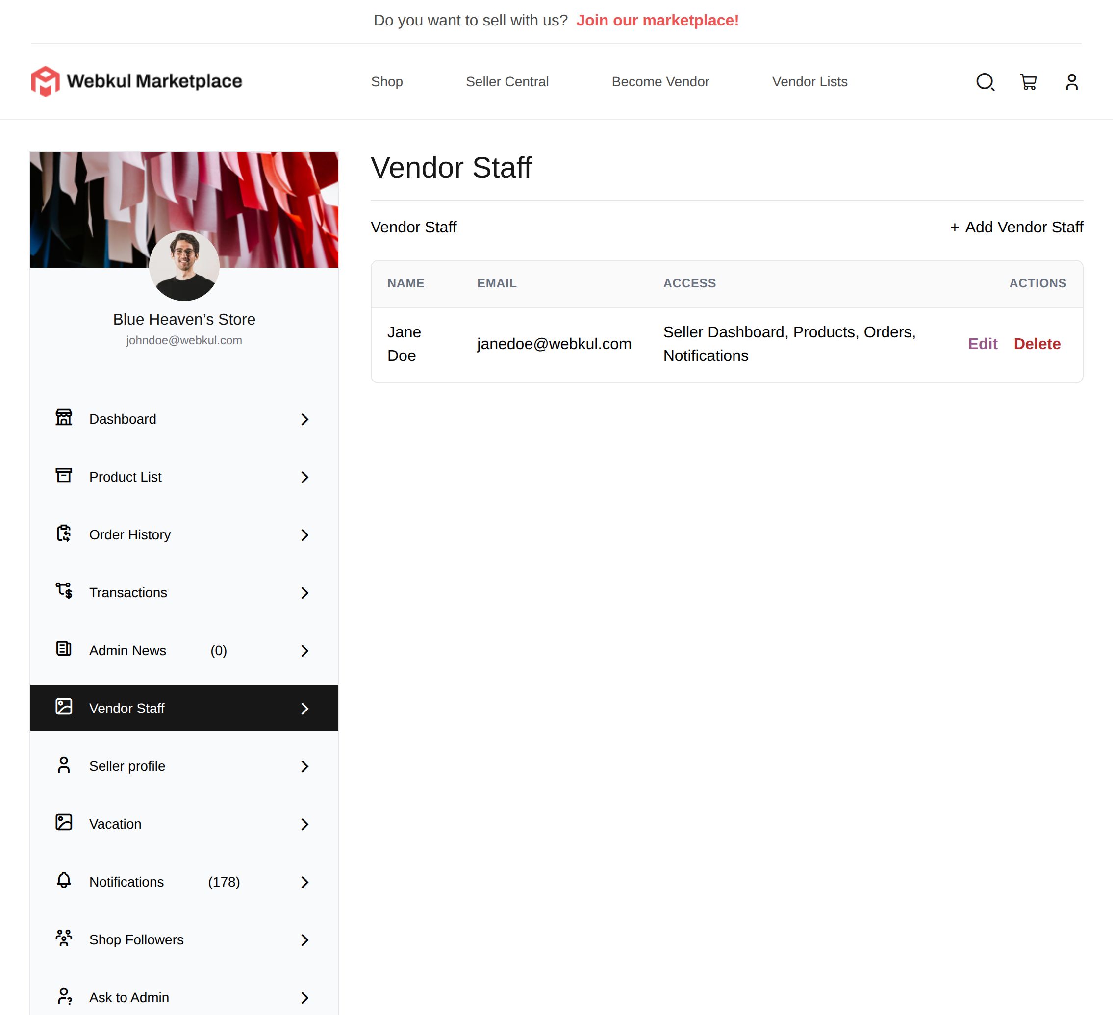Vendor Staff List