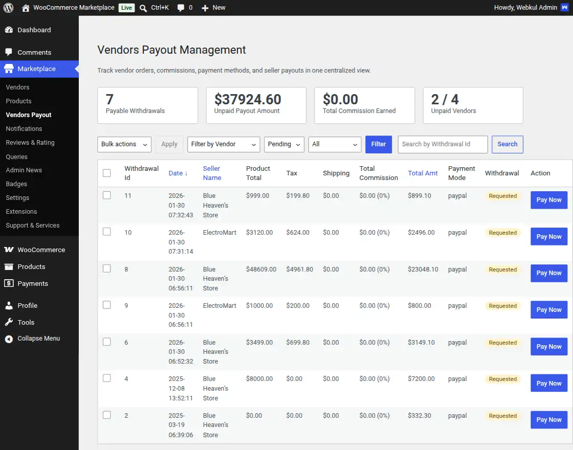 Vendors Payout Management