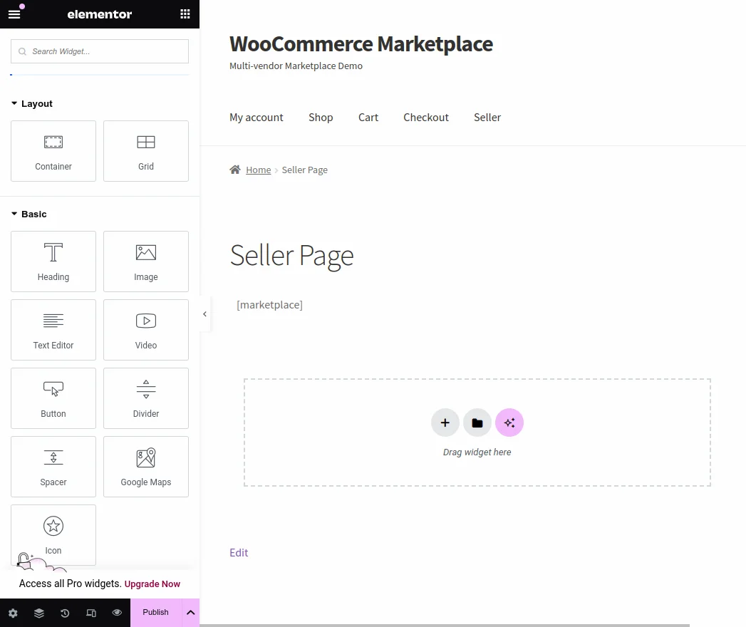Vendor Page using Elementor