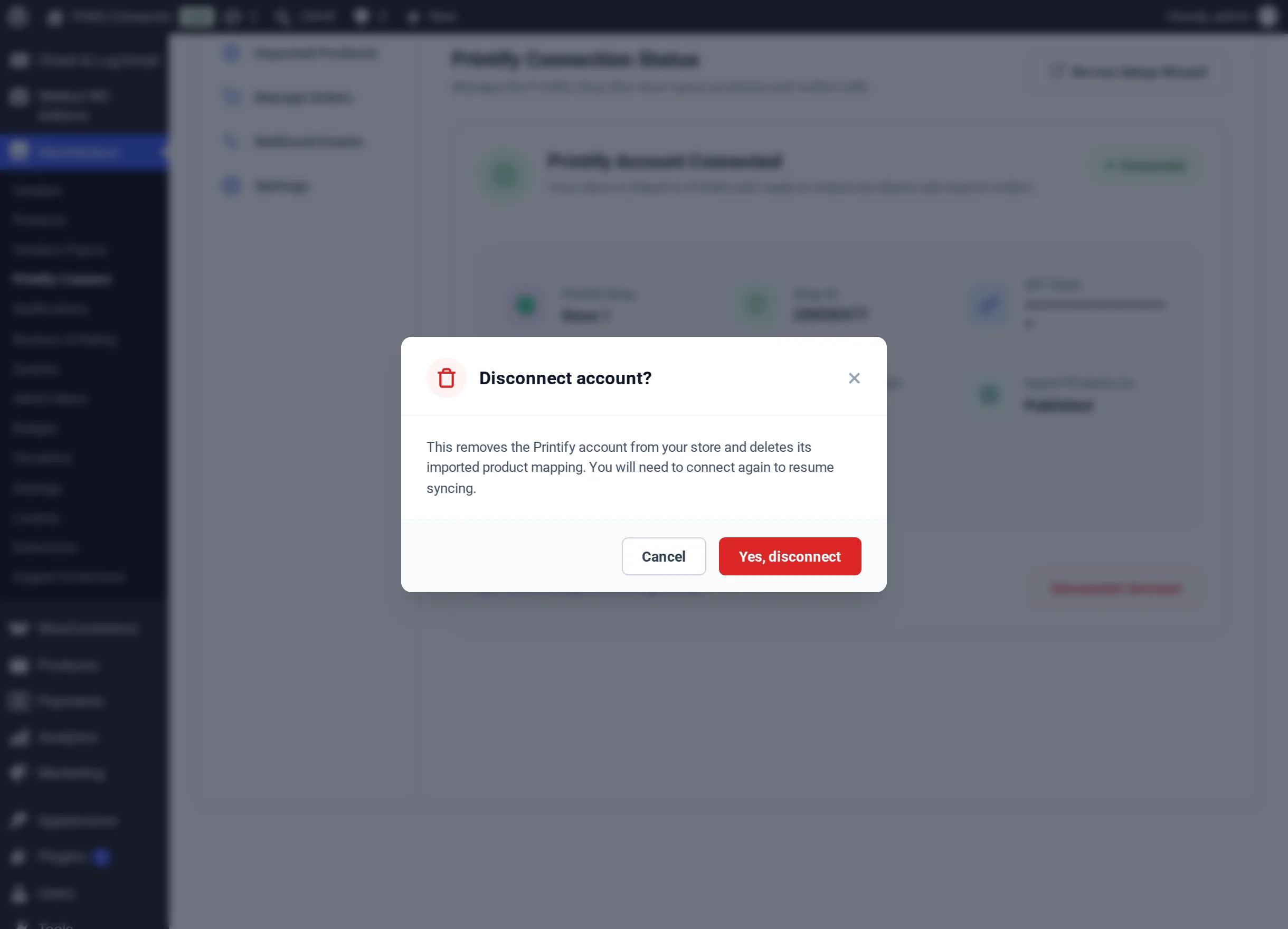 Disconnect account confirmation
