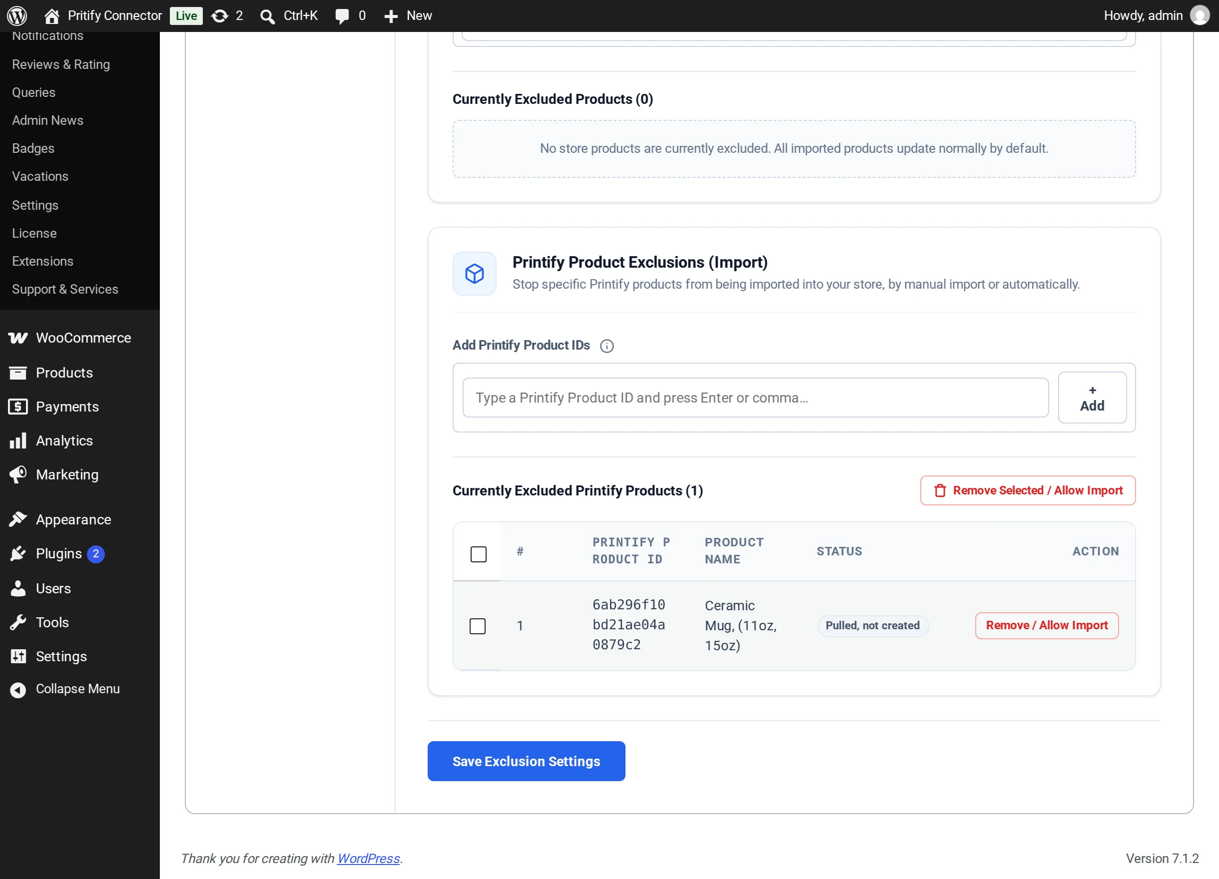 Printify Product Exclusions