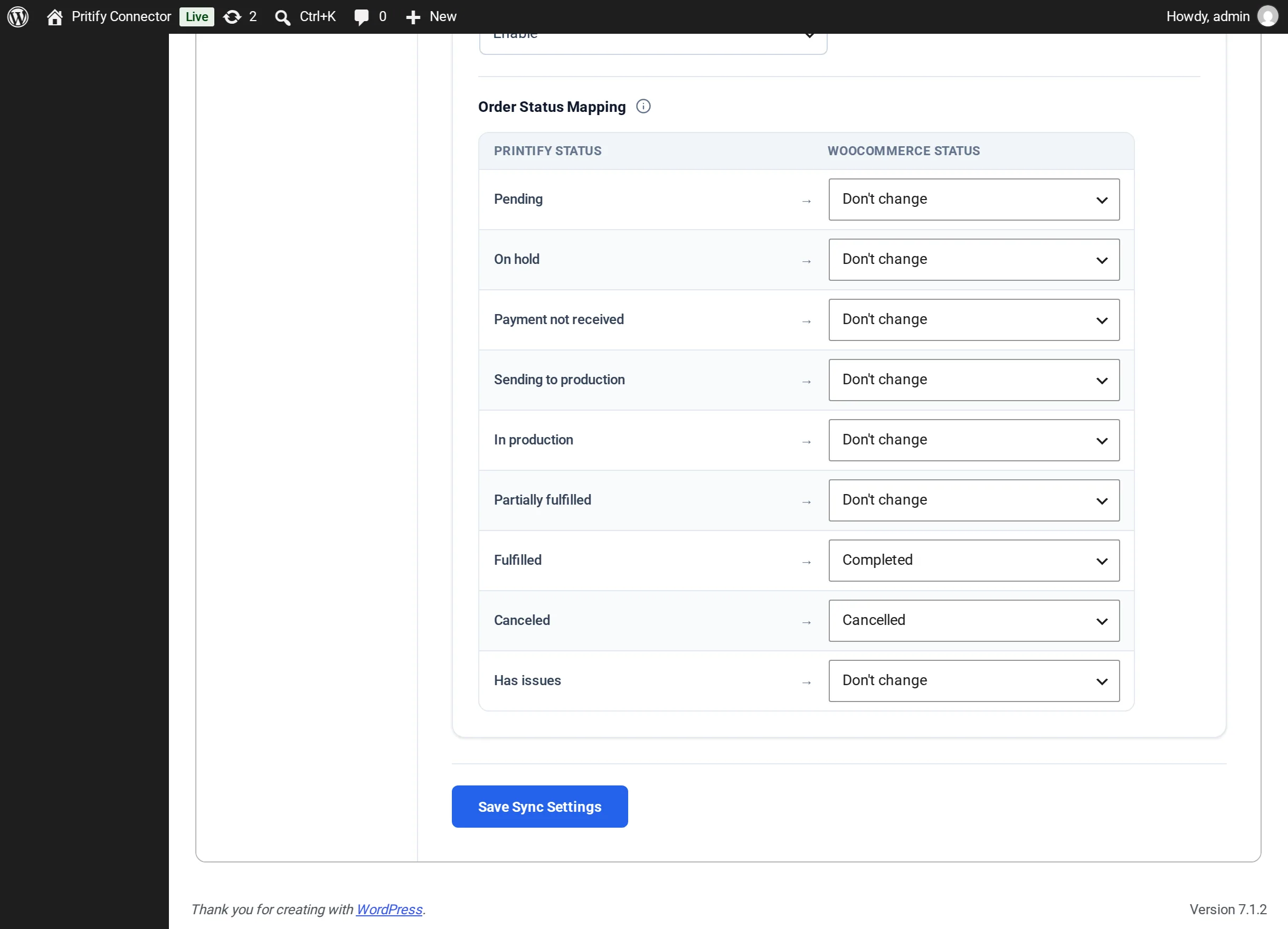 Order Status Mapping