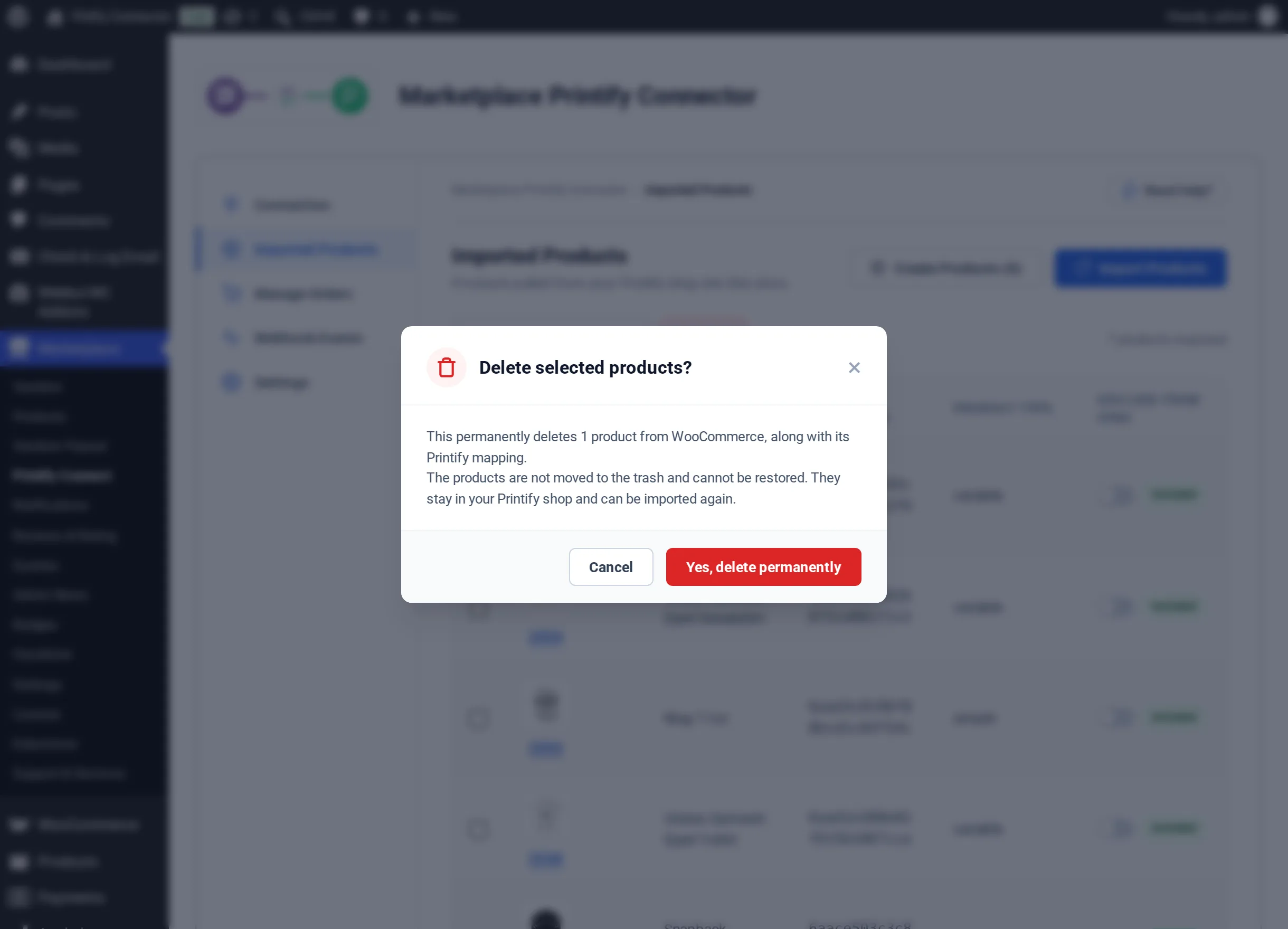 Delete products confirmation