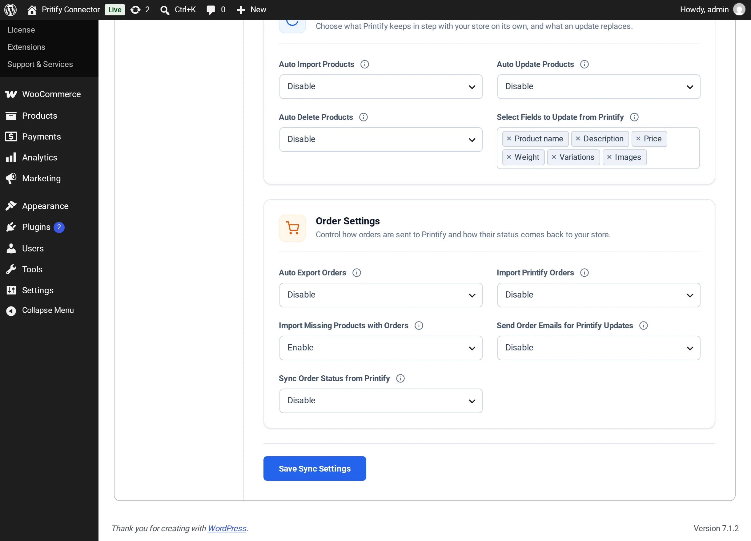 Order Settings