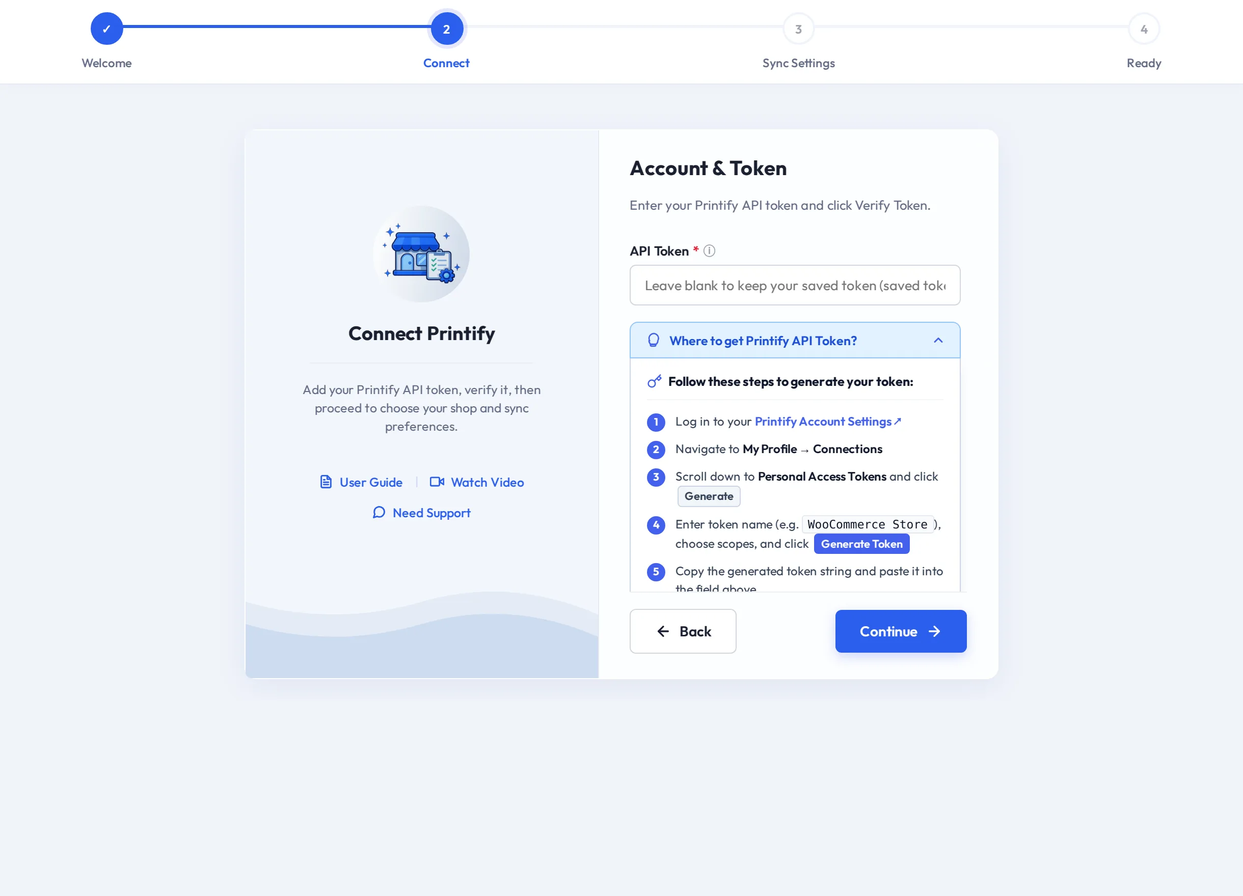 The built-in token guide in the setup wizard