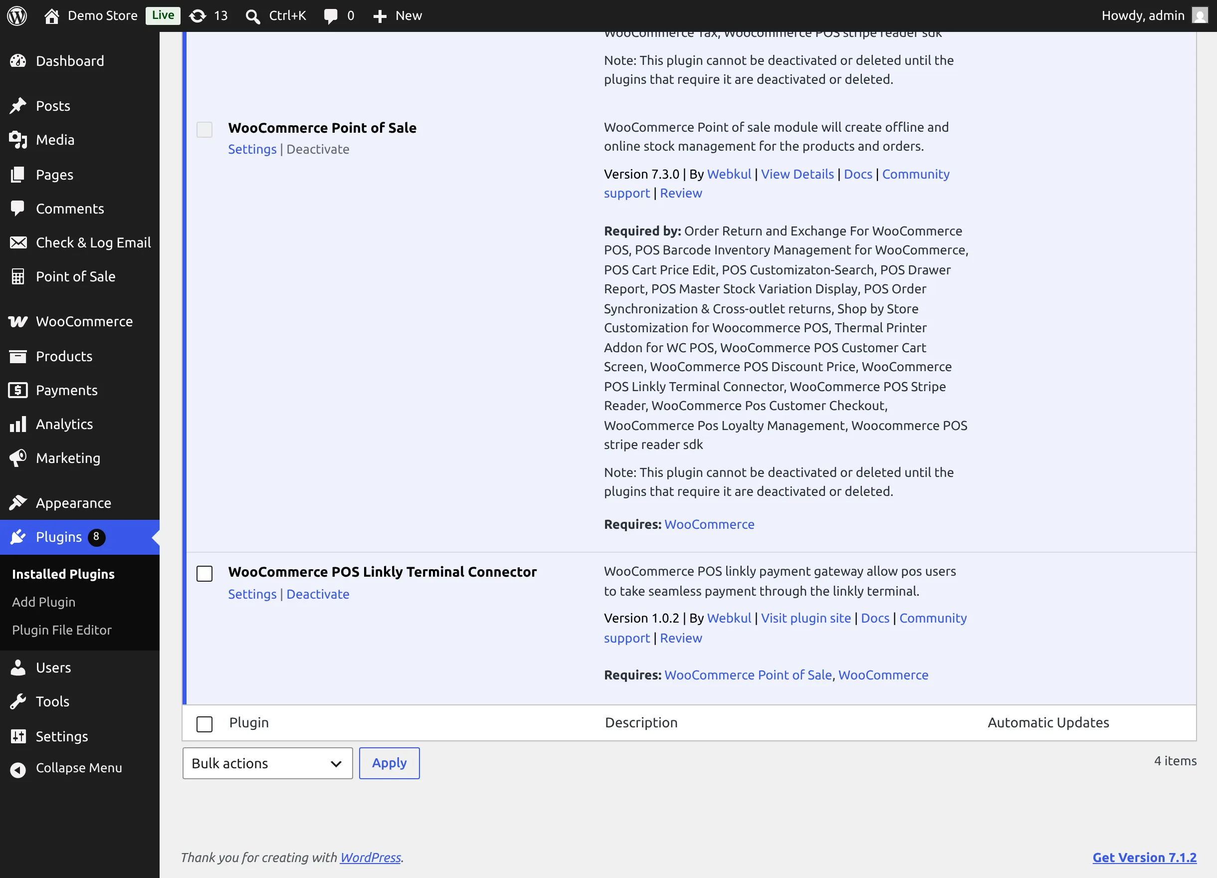 WooCommerce POS Linkly Terminal Connector on the Plugins screen