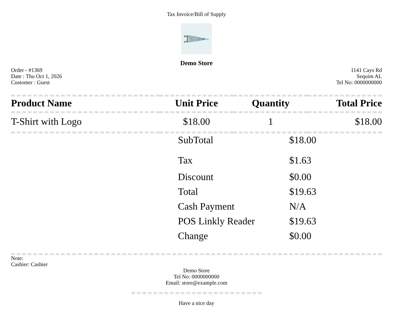POS invoice for a Linkly payment