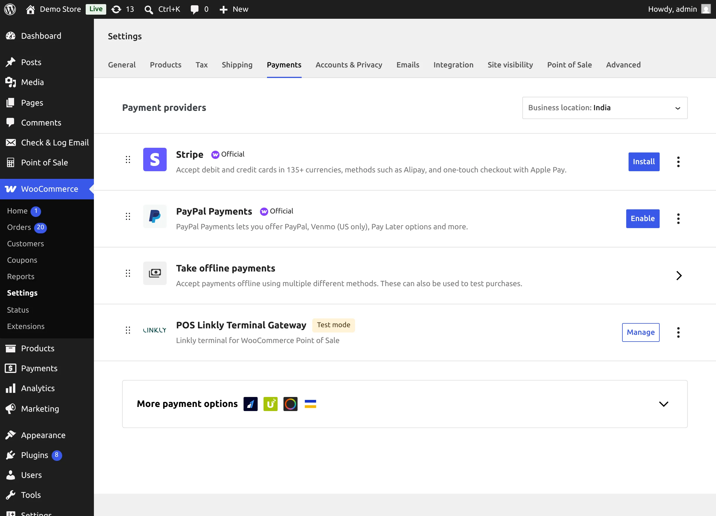 POS Linkly Terminal Gateway in the WooCommerce payment providers list