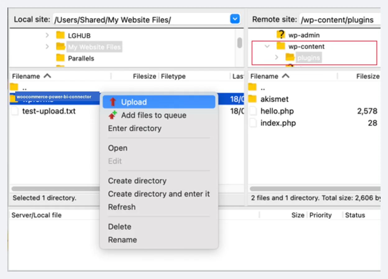 Upload plugin folder via FTP